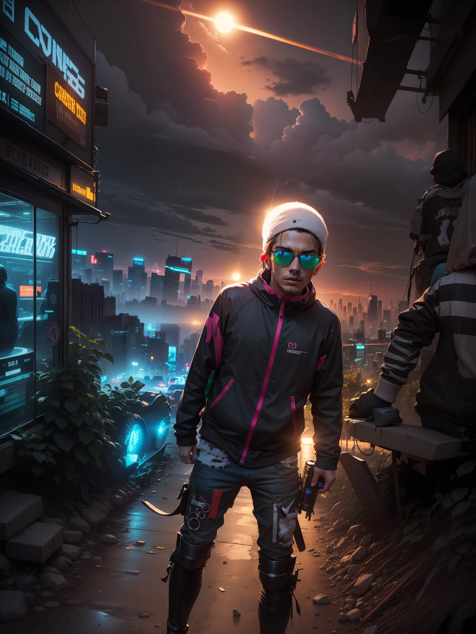 Change background to neon city and wear sunglasses and 16k ultra realistic
