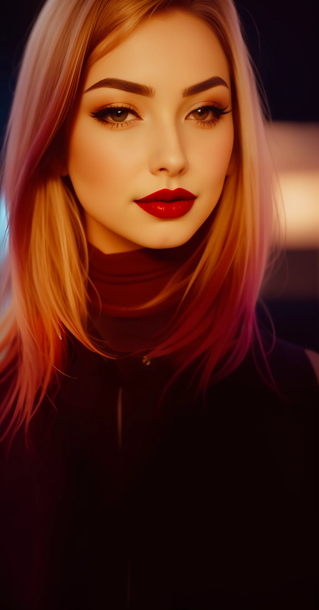arafed image of a woman with a red lipstick and a black jacket, thick red lips, red lips, small and thick red lips, faint red lips, both have red lips, neck zoomed in from lips down, sexy red lips, red lipstick on face, big red lips, deep red lips, luscious red lips