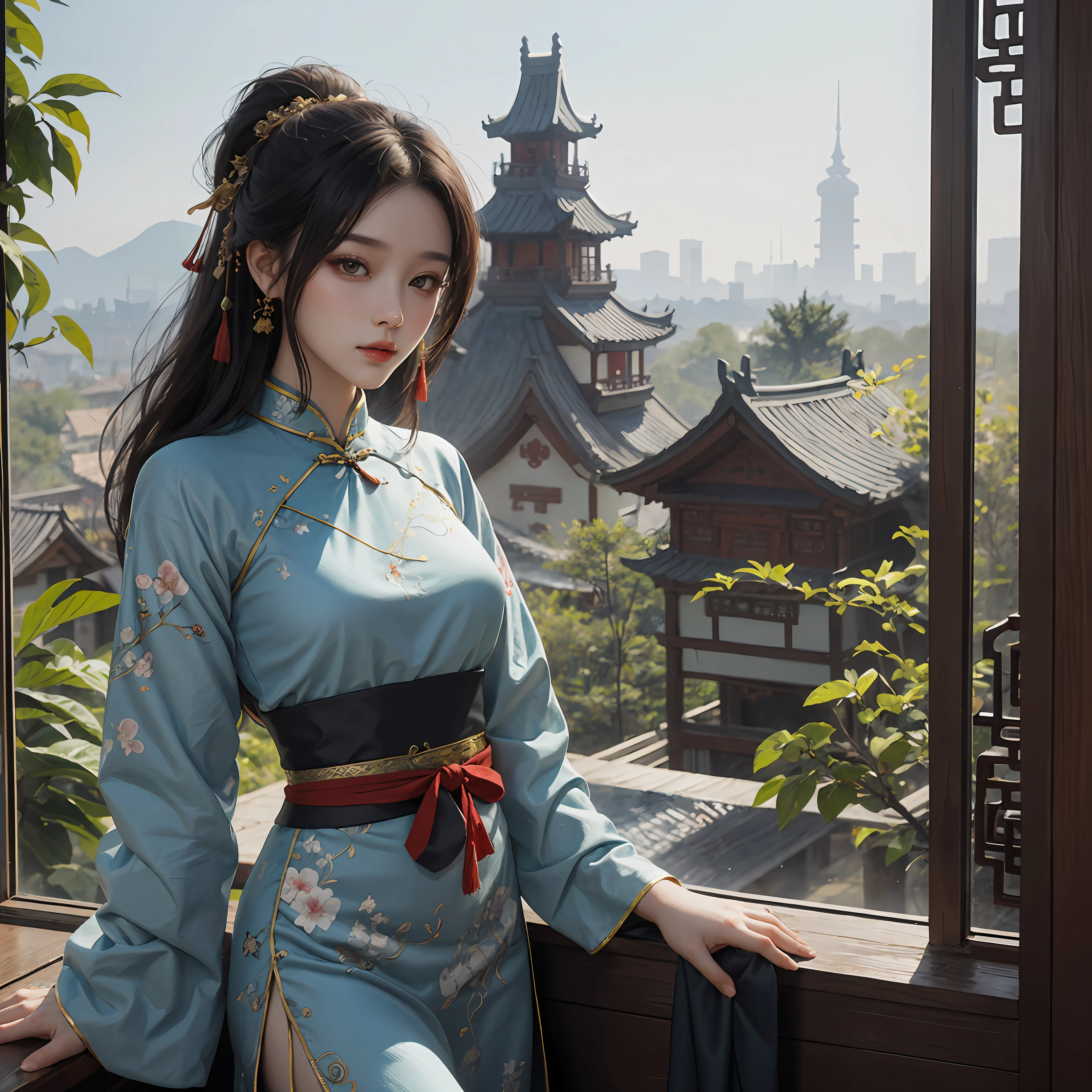 National style, beautiful and moving maiden, digital painting inspired by Lan Ying, pixiv competition winner, fantasy art, Chinese costume, cheongsam, beautiful character painting, Guvez style artwork, beautiful digital artwork, Chinese costume, beautiful digital illustration, beautiful fantasy queen --auto