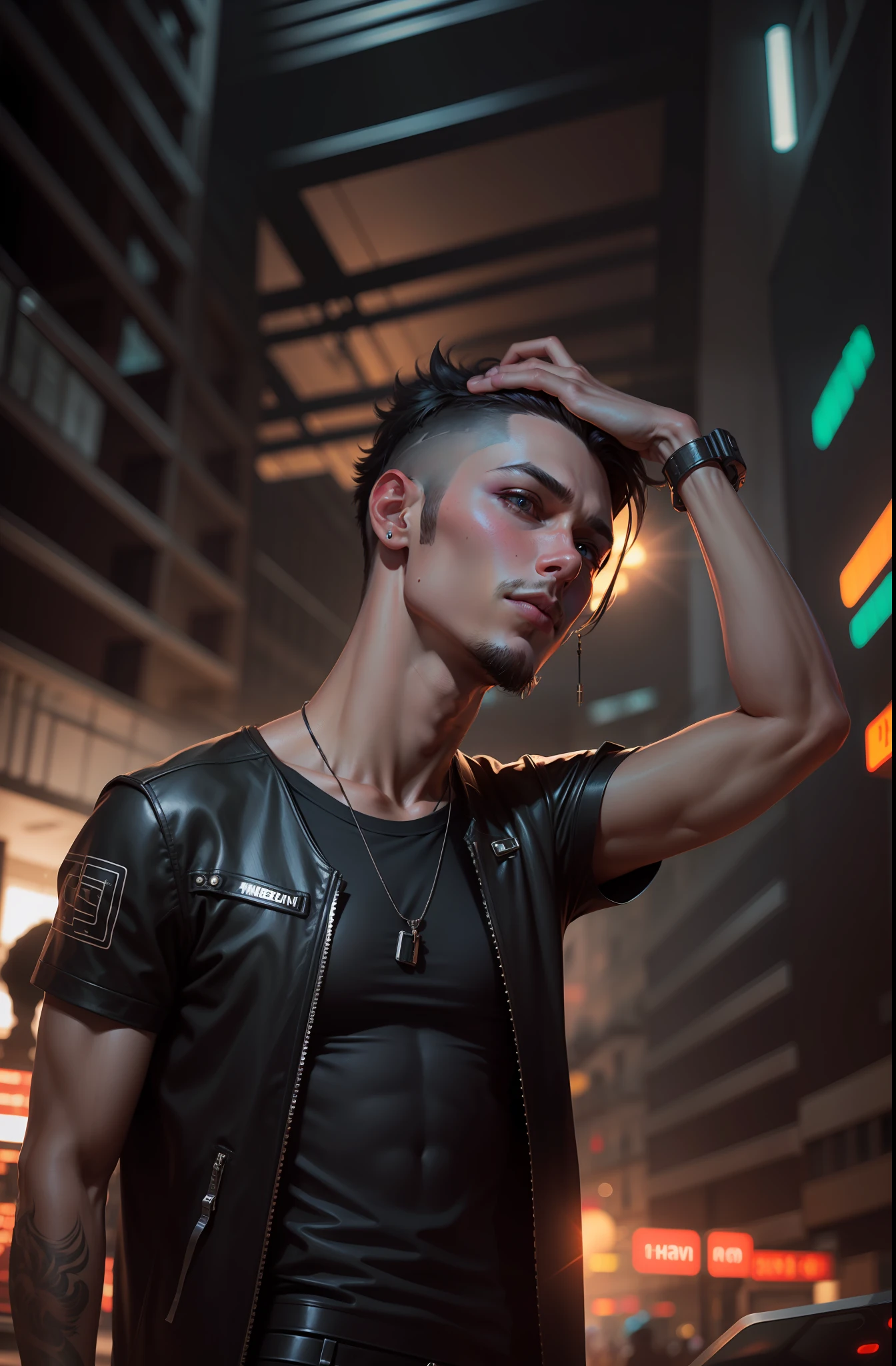 Change background cyberpunk handsome boy,