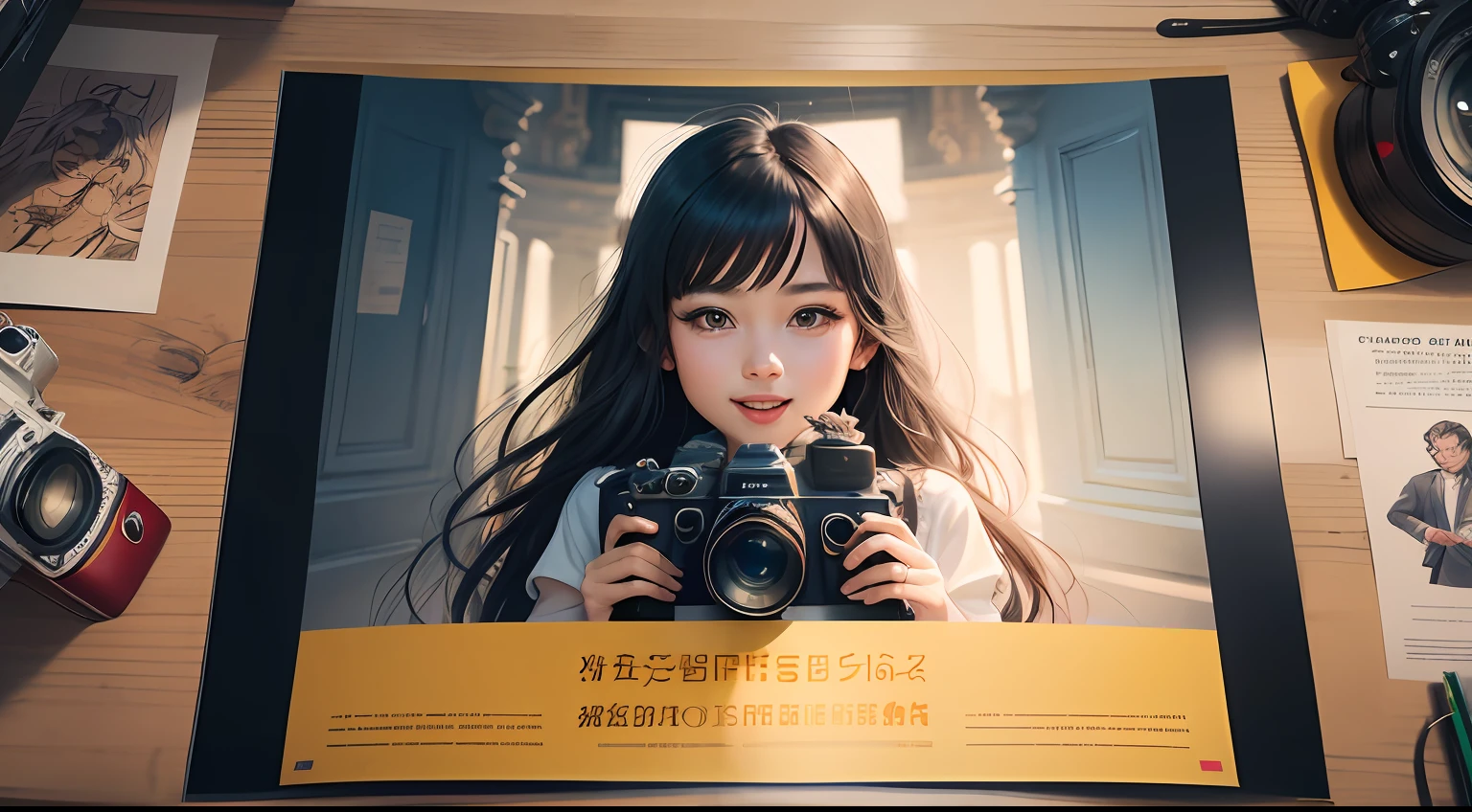 There is a poster with cartoon drawing of classical camera, beauty is drawing classical camera, classical camera, large format camera, poster illustration, poster design, illustration poster, festival, beautiful artwork illustration, digital illustration poster, 😃😀😄☺🙃😉😗 5d --auto