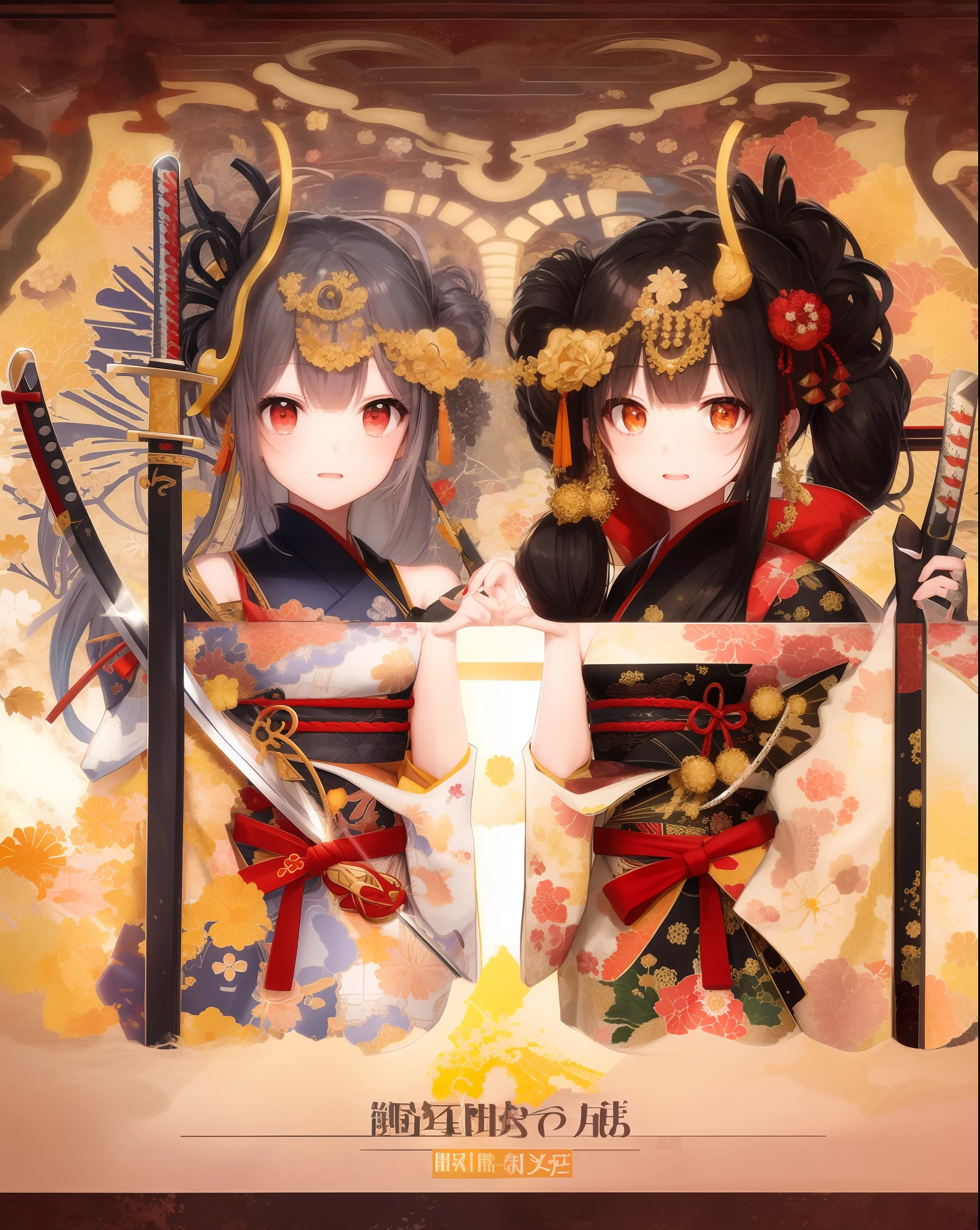 master-piece,hyper quality, hyper detailed,perfect drawing,Solo, Beautiful Girl, Samurai wielding a sword, Black Ponytail, Hair tied up with a large red ribbon, Equipped with two Japan swords,outrage.
(girls chart:1.0)