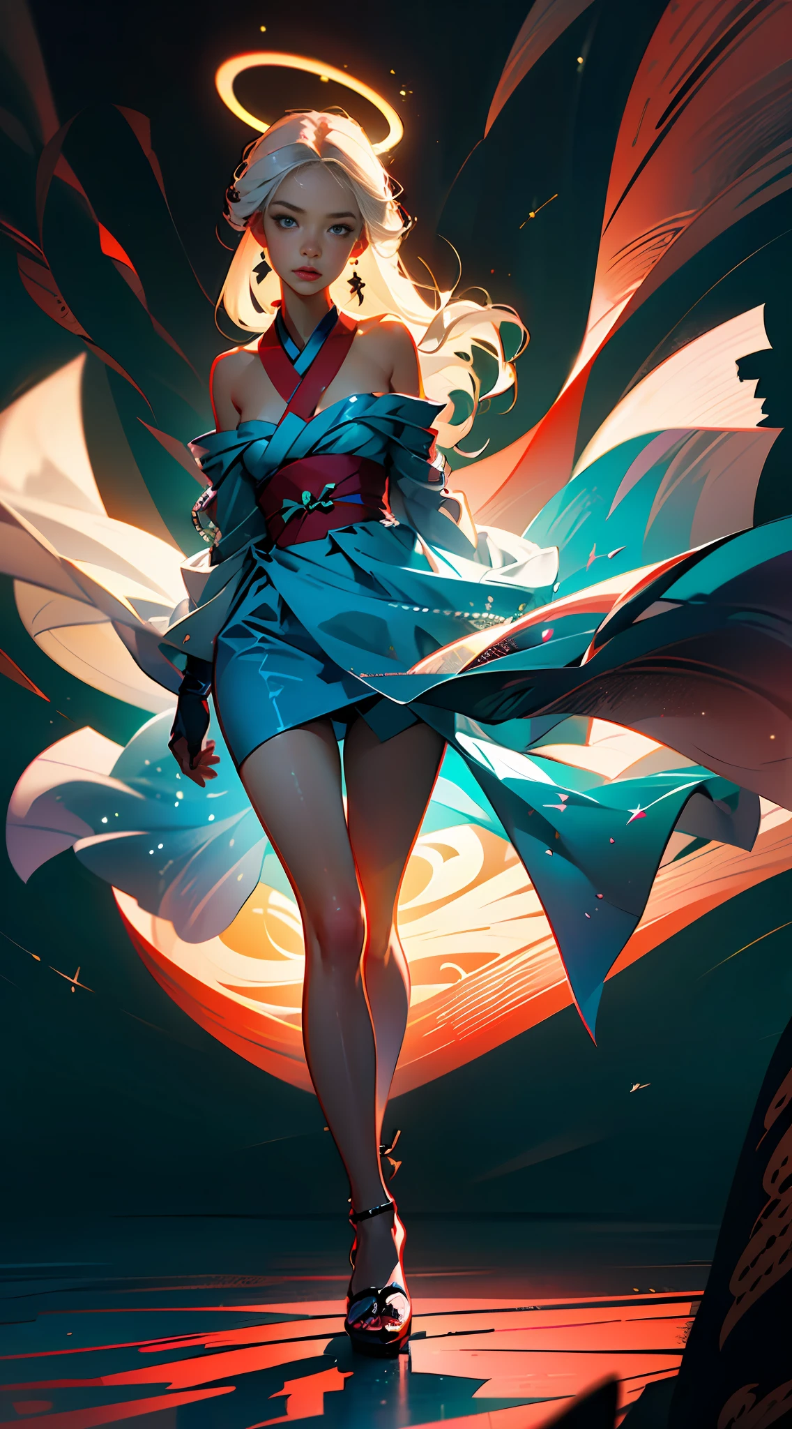 Best Image Quality, MasterPiece, Ultra High Resolution, (Accuracy: 1.4), Photo, 1 Girl, (Rabbit: 1.5), Center Model Walking in Front of the Camera, Unbuttoned Kimono, Mesh Stockings, Ribbon, White Hair, Long Straight Hair, Bangs, Full Body, Medium Breasts, Bare Chest, Beautiful Legs, Slender Legs, Very Long Hair, Night Sky Background, Red Moon, Extremely Detailed Eyes and Face, Beautiful Detailed Eyes, halo around the head, dull, dark, filmy, 1.5), (erotic clothing: 1.4), bare shoulders.