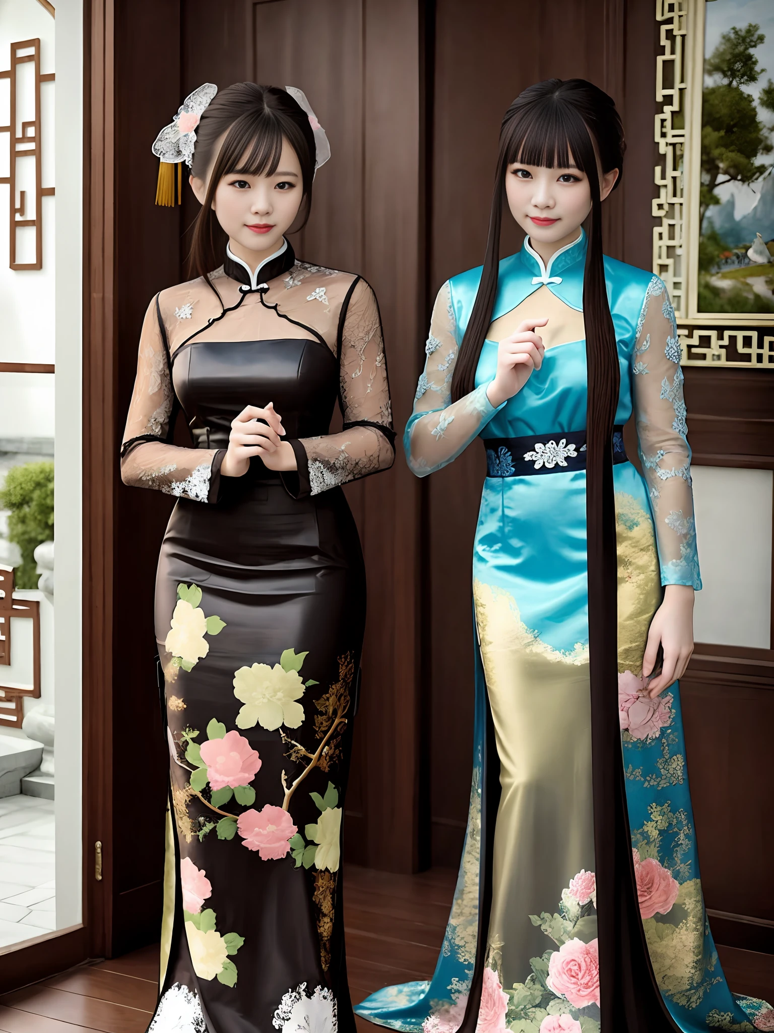 (best quality, masterpiece:1.2),ultra detailed,(photo realistic:1.4),solo,cute girl,seethrough_china_dress,