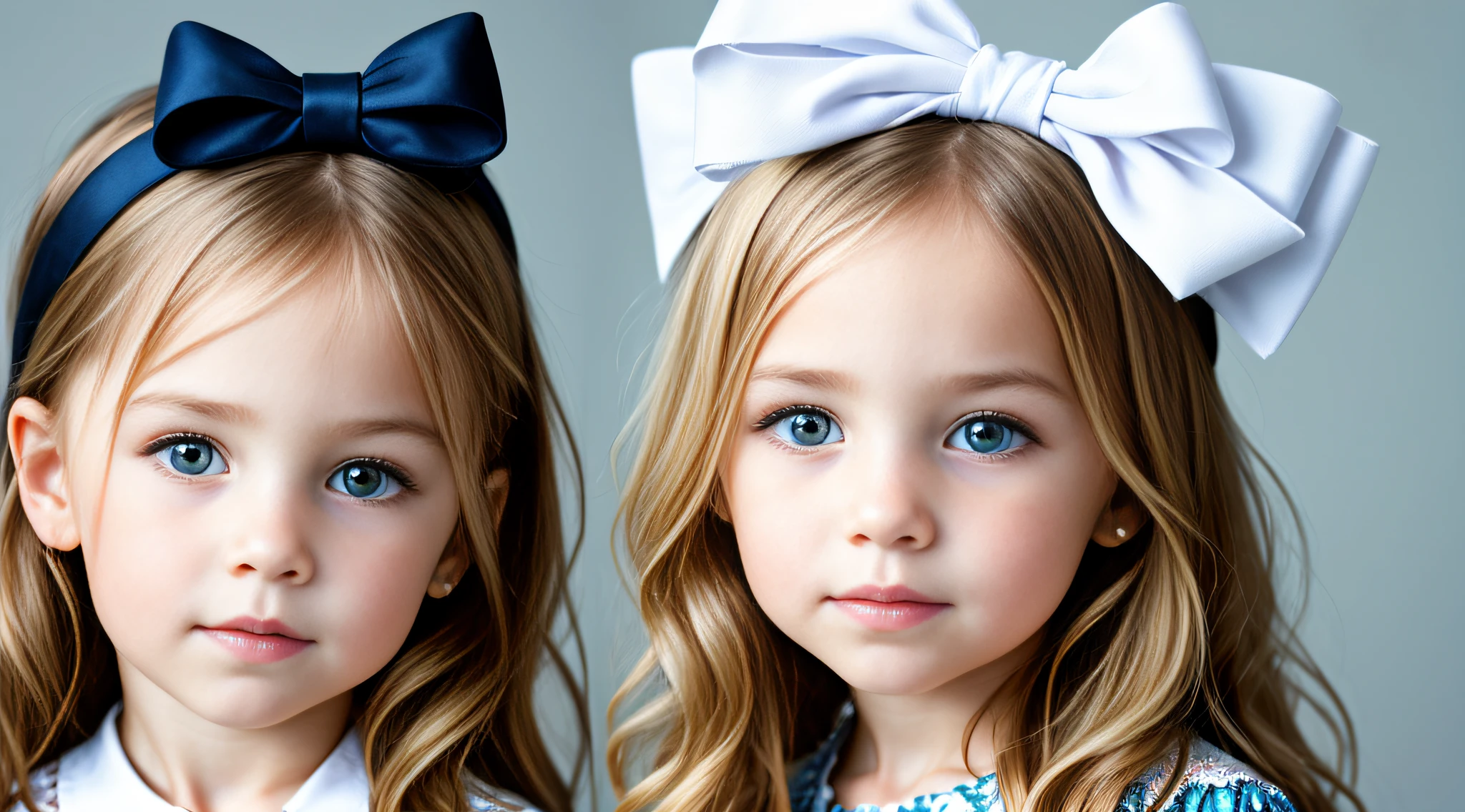 Russian style, girl , photo studio white infinite background, close-up, bust, portrait, long blonde hair and giant bow BLUE on head