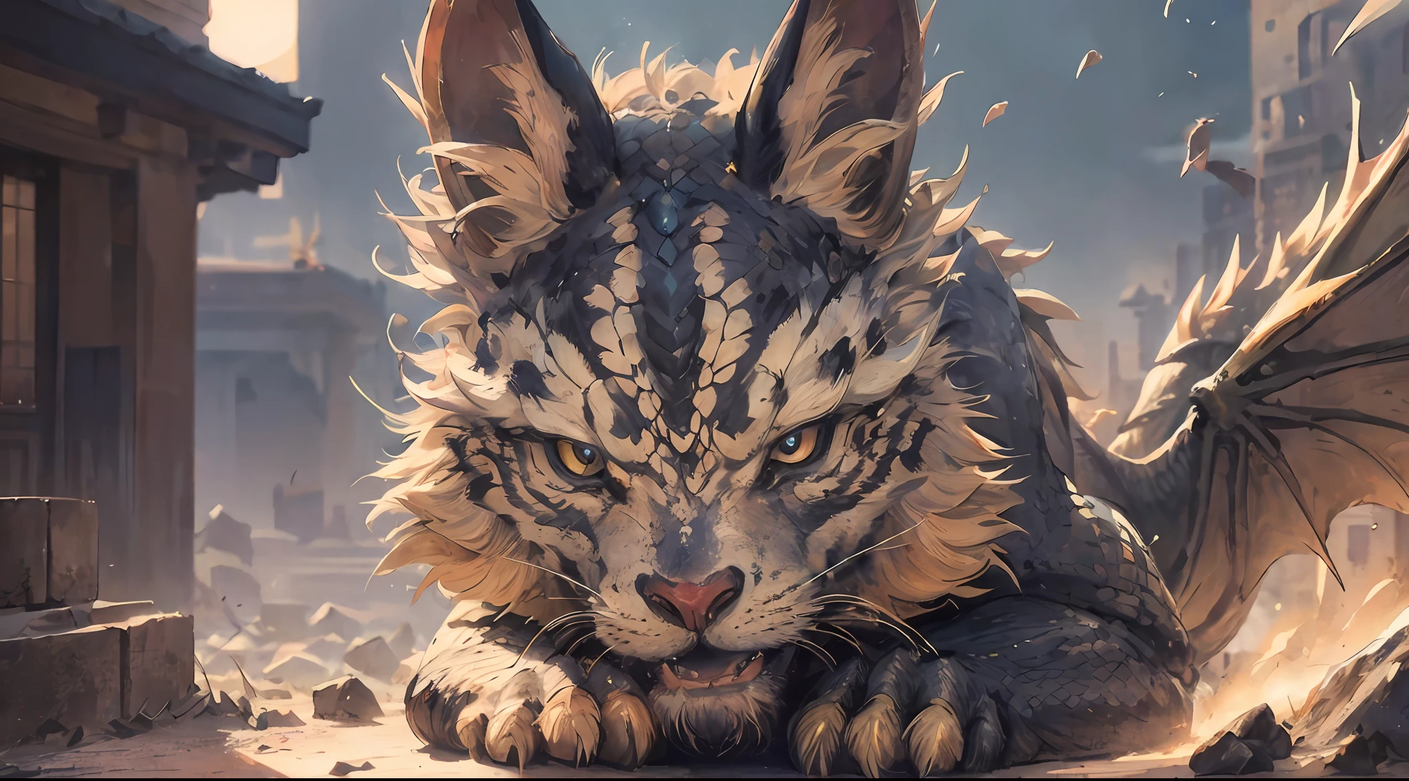 dragon with bun, Masterpiece, best quality, (very detailed CG Unity 8k wallpaper) (best quality), (best illustration), (best shadows), air falling light Tracking, super detailed --v6