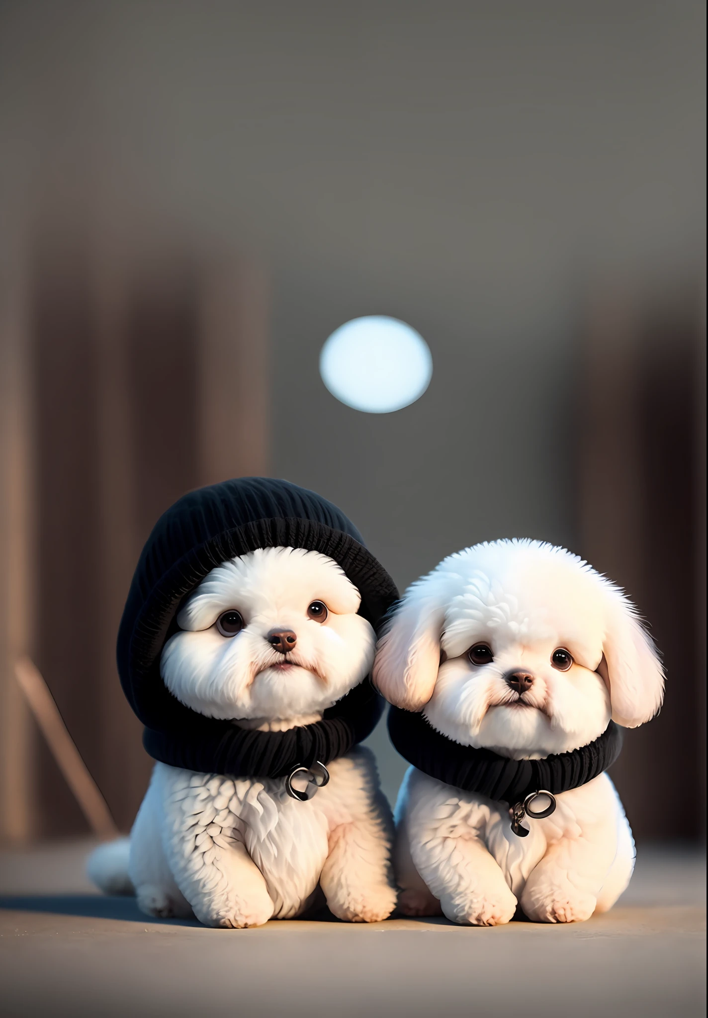 Bichon, Couple Dog, Blur, Dog, Fig, Nature, no_humans, Depth of Field, TO8 Contrast Style, DARK_Glam, Wear DRK_Glam, Deep Shadow, (Gloomy: 1.4), (8K, RAW Photo, Best Quality, Masterpiece: 1.2)