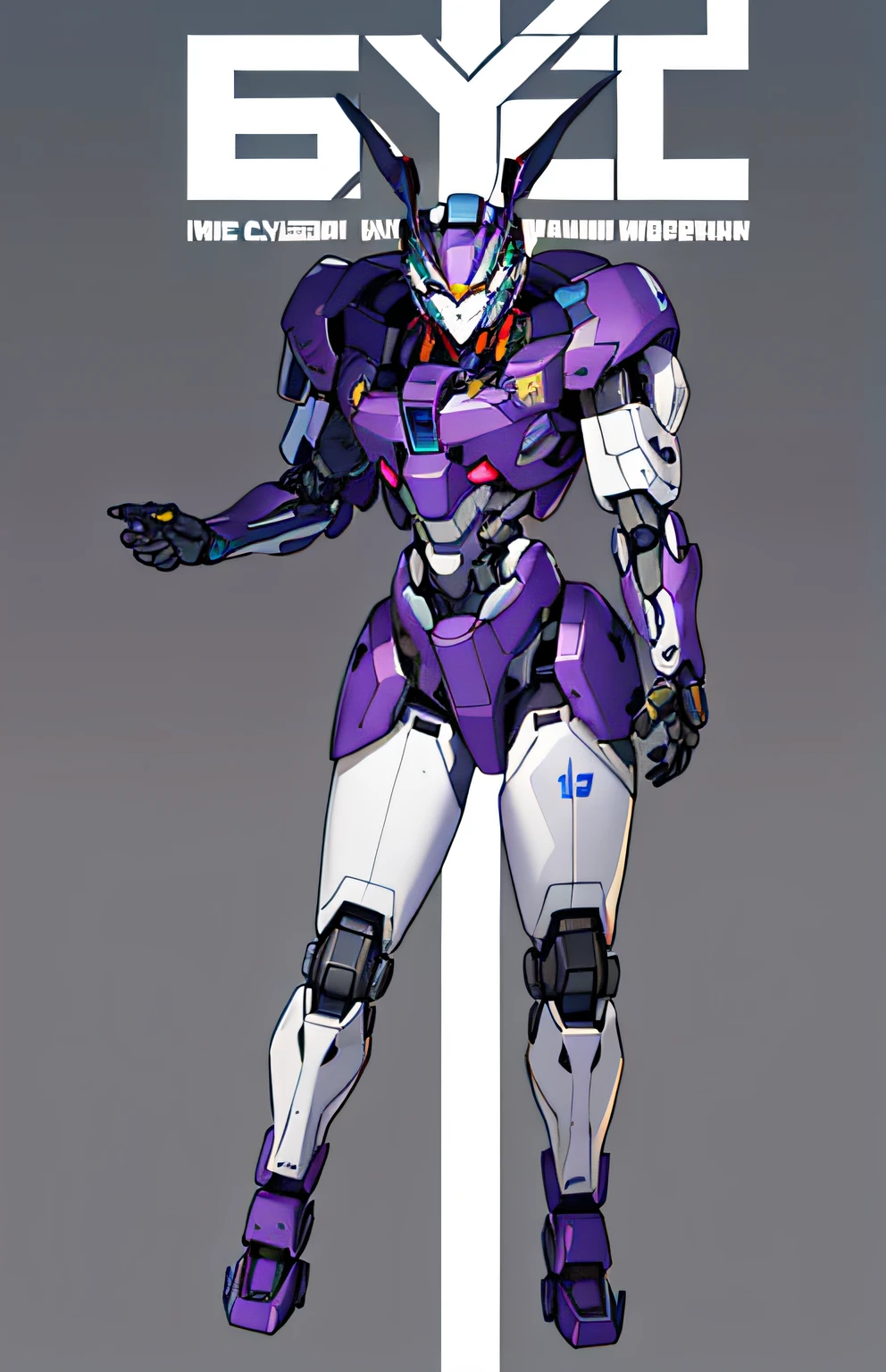 A drawing of a robot with a helmet and a sword, full body mecha suit, mech suit, mecha suit, mech body, full body mecha, inspired mecha, humanoid mecha, sci-fi character, Greek god in mecha style, mecha weapon plate, female mecha, detailed humanoid, scifi character, full cybernetic combat suit, colors in purple tones