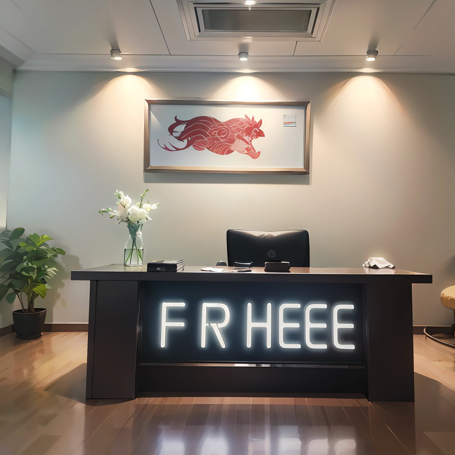There is a table with HUO MA written on it, shot with a Sony A7R camera, in the office, in the office, LED, shot with Sony Alpha 9, high-quality photos, shot with Canon 8 0 D, huge office, bright lights - style atmosphere, set inside the office, CEO, employed, Korean artist, inspired by Fred Kress