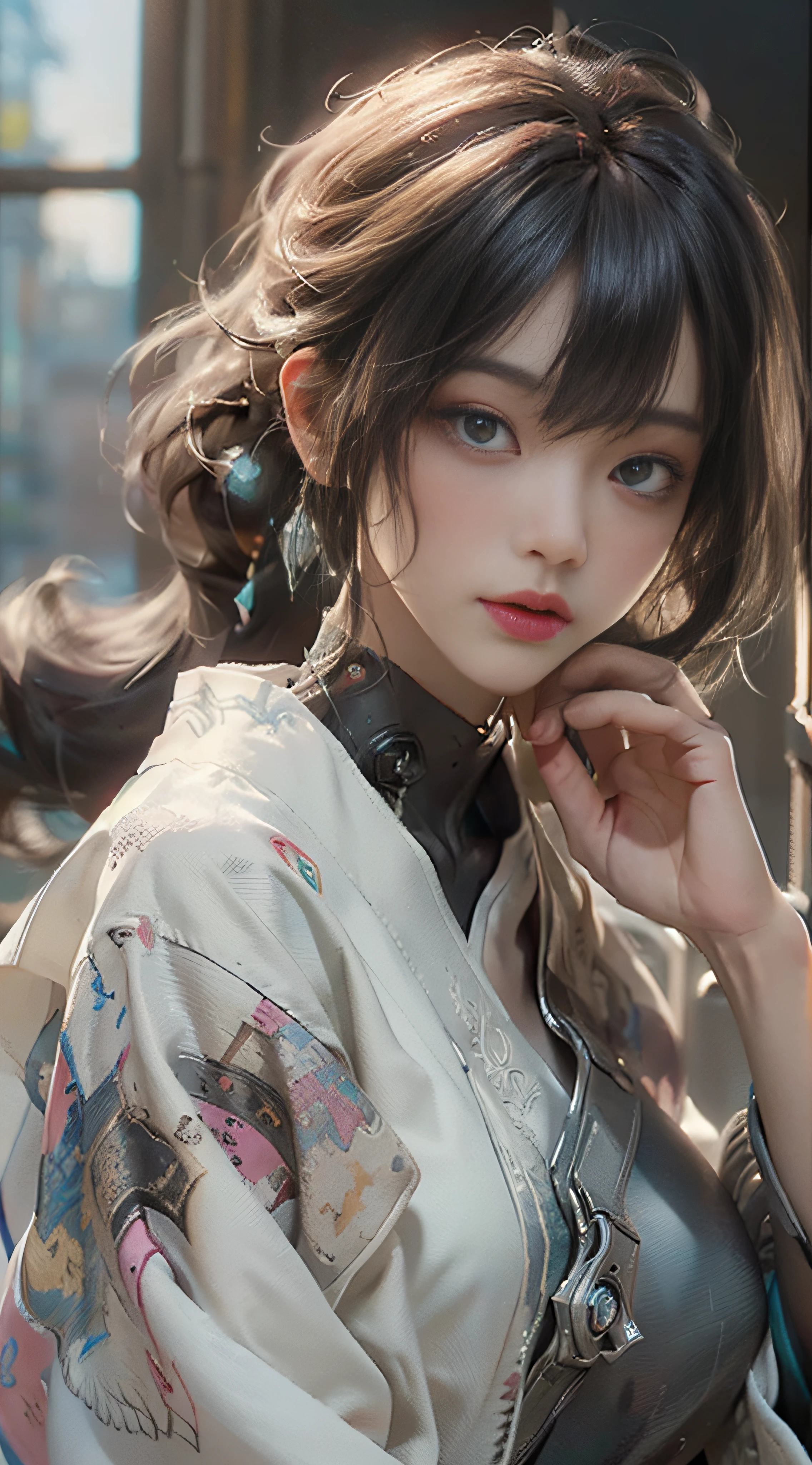 ((best best quality)), ((MasterPiece)), (Detail:1.4), 3D, A beautiful cyberpunk female image,HDR（high dynamic range）,RayTrace,nvidia rtx,The ultra-Resolution,Unreal 5,Subsurface scattering、pbr texturing、postprocessing、Anisotropic Filtering、depth offield、Maximum Clarity and Clarity、Many-Layer Textures、Albedo and Specular map、Surface coloring、Mitsu-Accurate simulation of material interactions、Perfect Scale、octanerendering、Two-colored light、large aperture、low ISO、white balance、Rule of Thirds、8K RAW、beautiful bright pupils，flowing robe，Fine pupils，Detailed face and eyes，Long Lashes，Blushlush，voluminous hair，Tender red lips