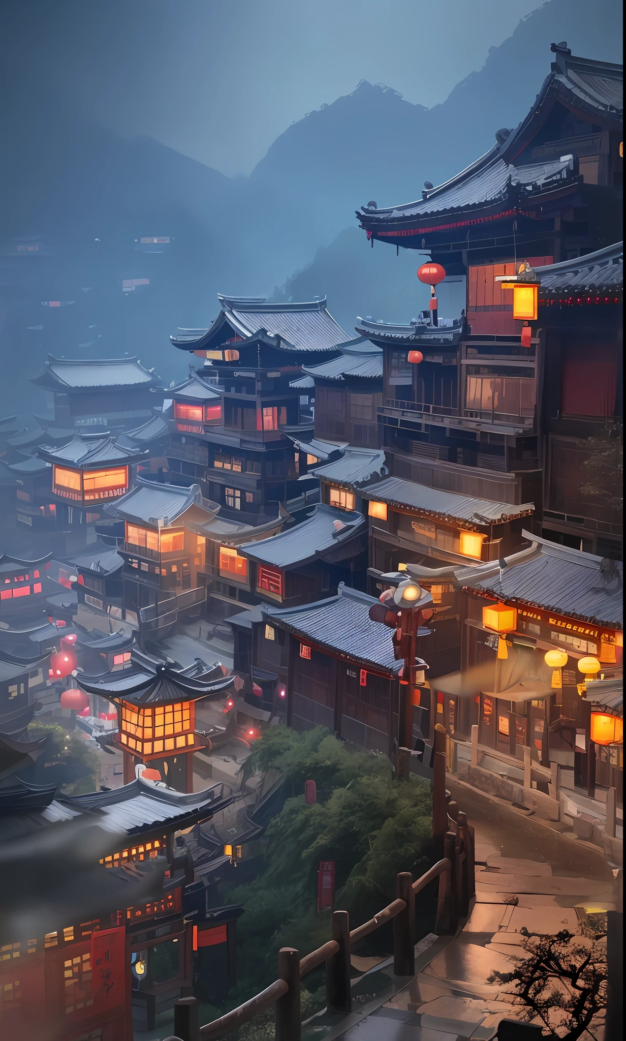 A street of the Song Dynasty, lantern fair, the street is hung with lanterns, and at a relatively wide Dingzi intersection, there is a lantern riddle rack full of lanterns and riddles