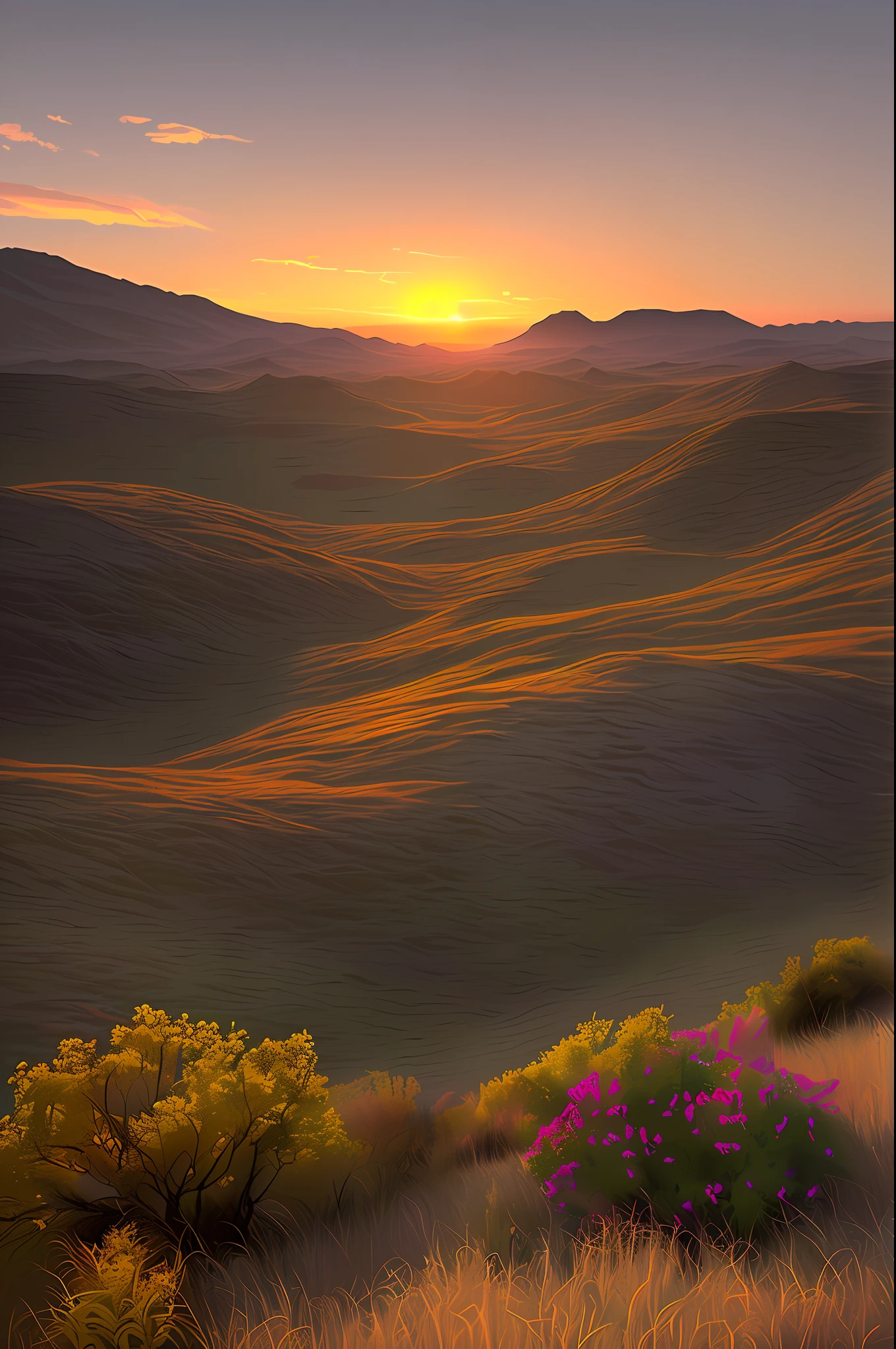 Stunning sunset vista landscape photography, masterpiece, trending on cgsociety, 4k, 8k, hd, [artstation:1], concept art, very detailed, sharp focus, [subsurface scattering: 1], Gabriel Lekegian and Abbas the art of