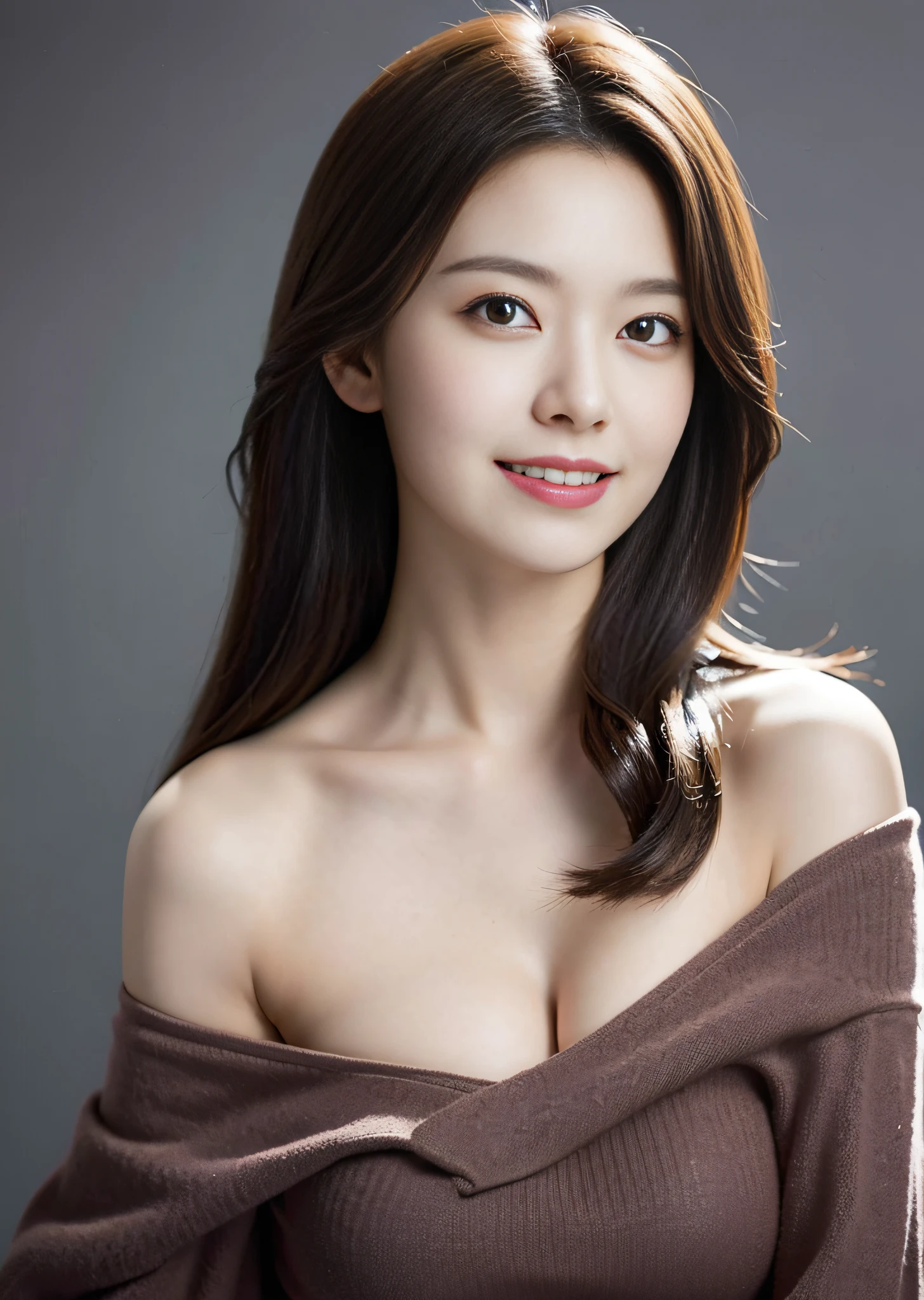 1young girl, very beautiful, very neat and very clean, beautiful face, beautiful eyes, smiling, ((Off-shoulder with very loose chest)), beautiful large breasts, Bare Shoulders, no bra, miniskirt, upper body, (best quality:1.4), 8k resolution, ultra high res, (photorealistic, high resolution:1.4), Raw photo, (realistic, photo-realistic:1.37), professional photography, cinematic light, (fine face: 1.2),