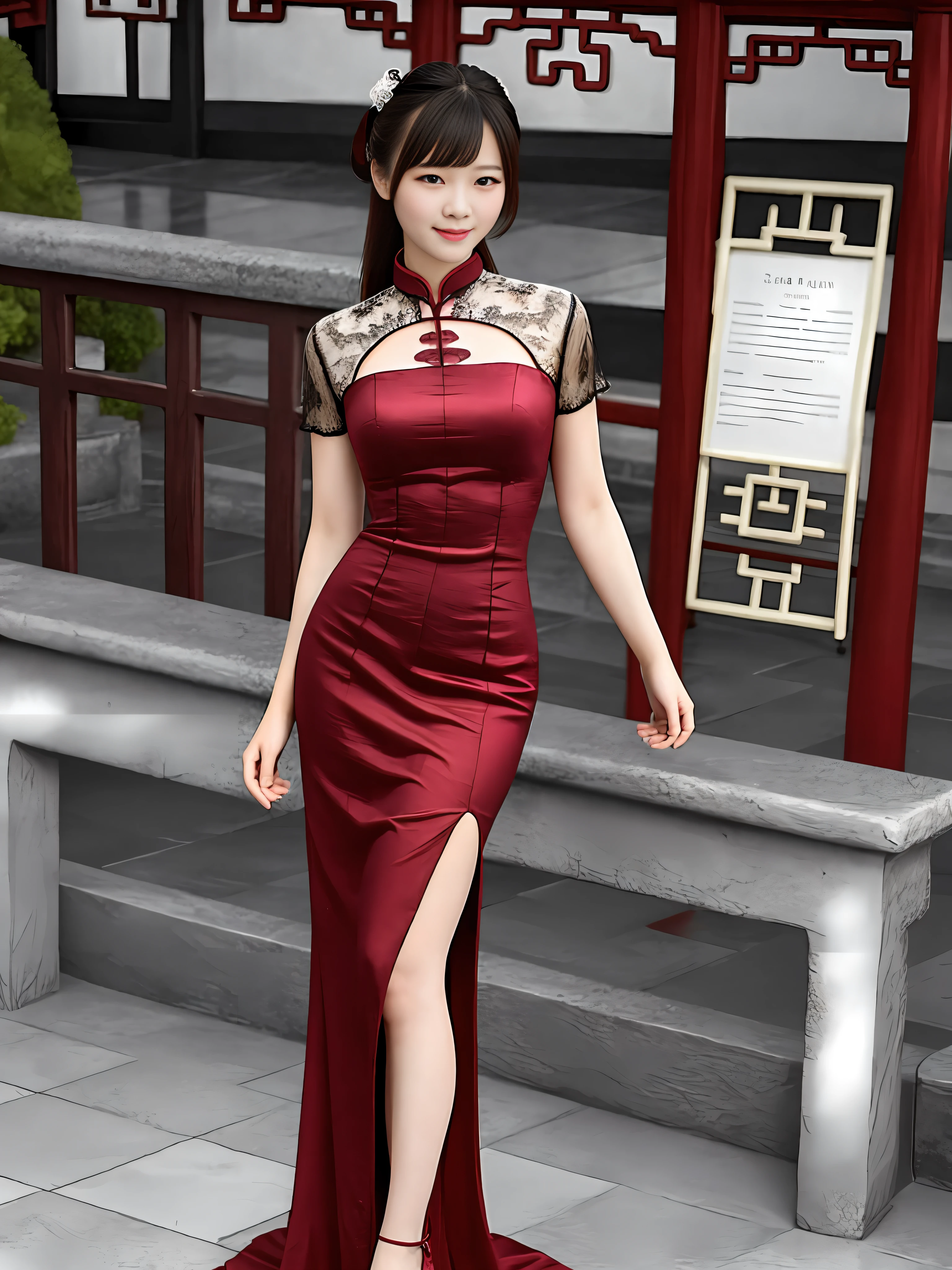 (best quality, masterpiece:1.2),ultra detailed,(photo realistic:1.4),solo,cute girl,seethrough_china_dress,