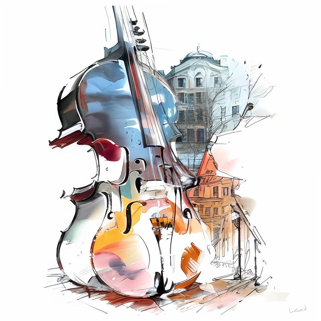 a painting of a cello and a cello case in a city, by Bencho Obreshkov, by Eugeniusz Zak, 🎨🖌️, by Ivana Kobilca, by Konrad Witz, double bass, right side composition, by Olga Boznańska, by Antonio Rotta, great composition --auto
