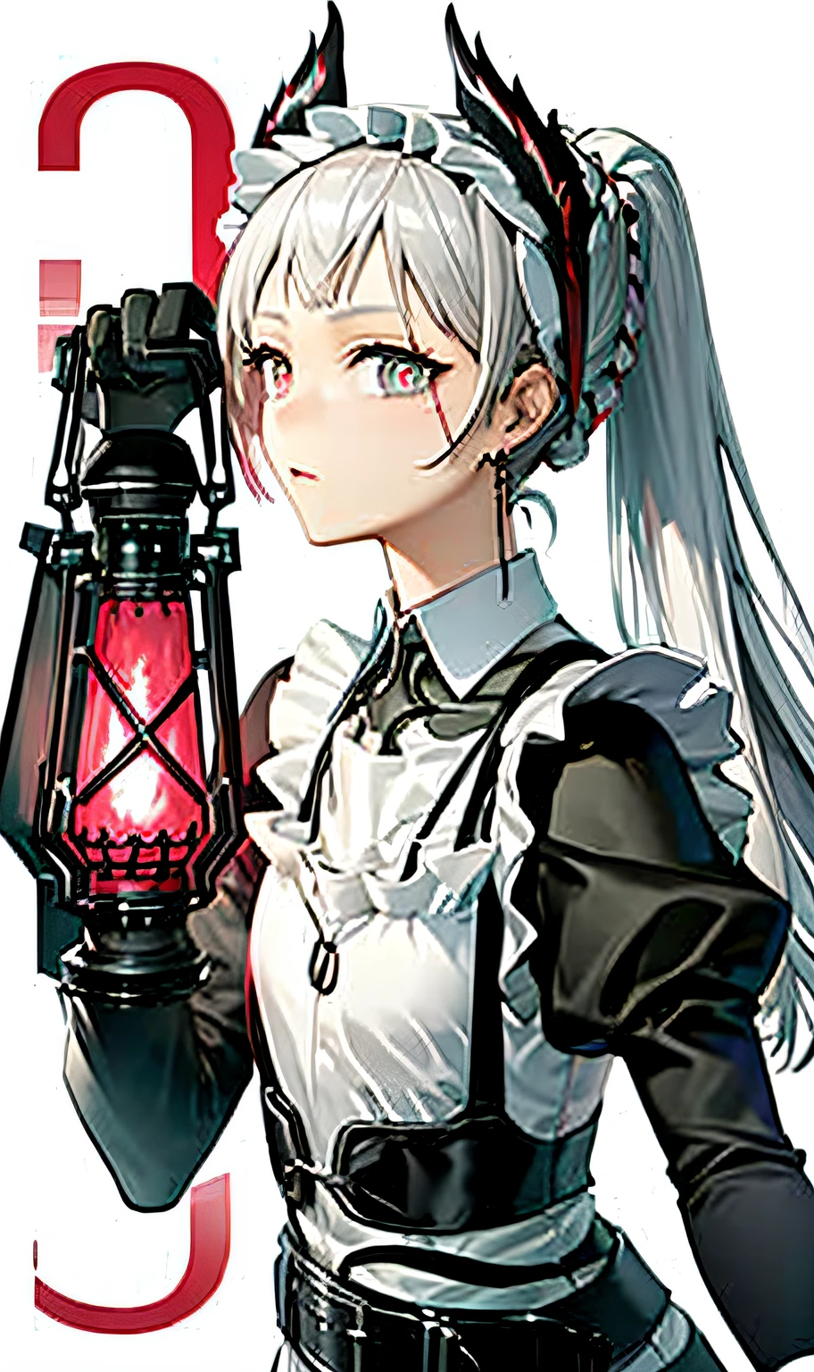 (best quality, ),1girl,voyage,upper body, ((white background)),(holding lantern,),red pupils,