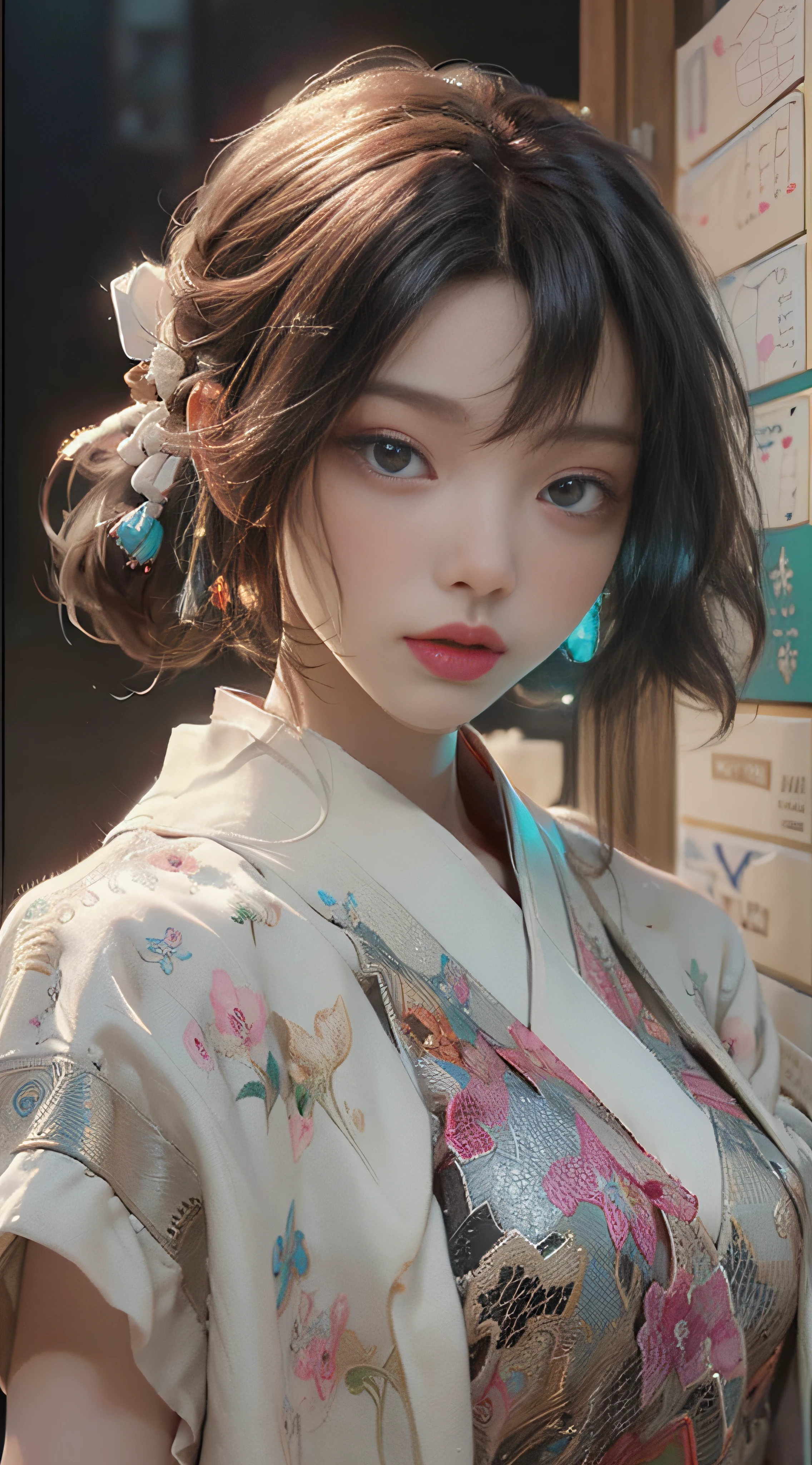 ((best best quality)), ((MasterPiece)), (Detail:1.4), 3D, A beautiful cyberpunk female image,HDR（high dynamic range）,RayTrace,nvidia rtx,The ultra-Resolution,Unreal 5,Subsurface scattering、pbr texturing、postprocessing、Anisotropic Filtering、depth offield、Maximum Clarity and Clarity、Many-Layer Textures、Albedo and Specular map、Surface coloring、Mitsu-Accurate simulation of material interactions、Perfect Scale、octanerendering、Two-colored light、large aperture、low ISO、white balance、Rule of Thirds、8K RAW、beautiful bright pupils，flowing robe，Fine pupils，Detailed face and eyes，Long Lashes，Blushlush，voluminous hair，Tender red lips