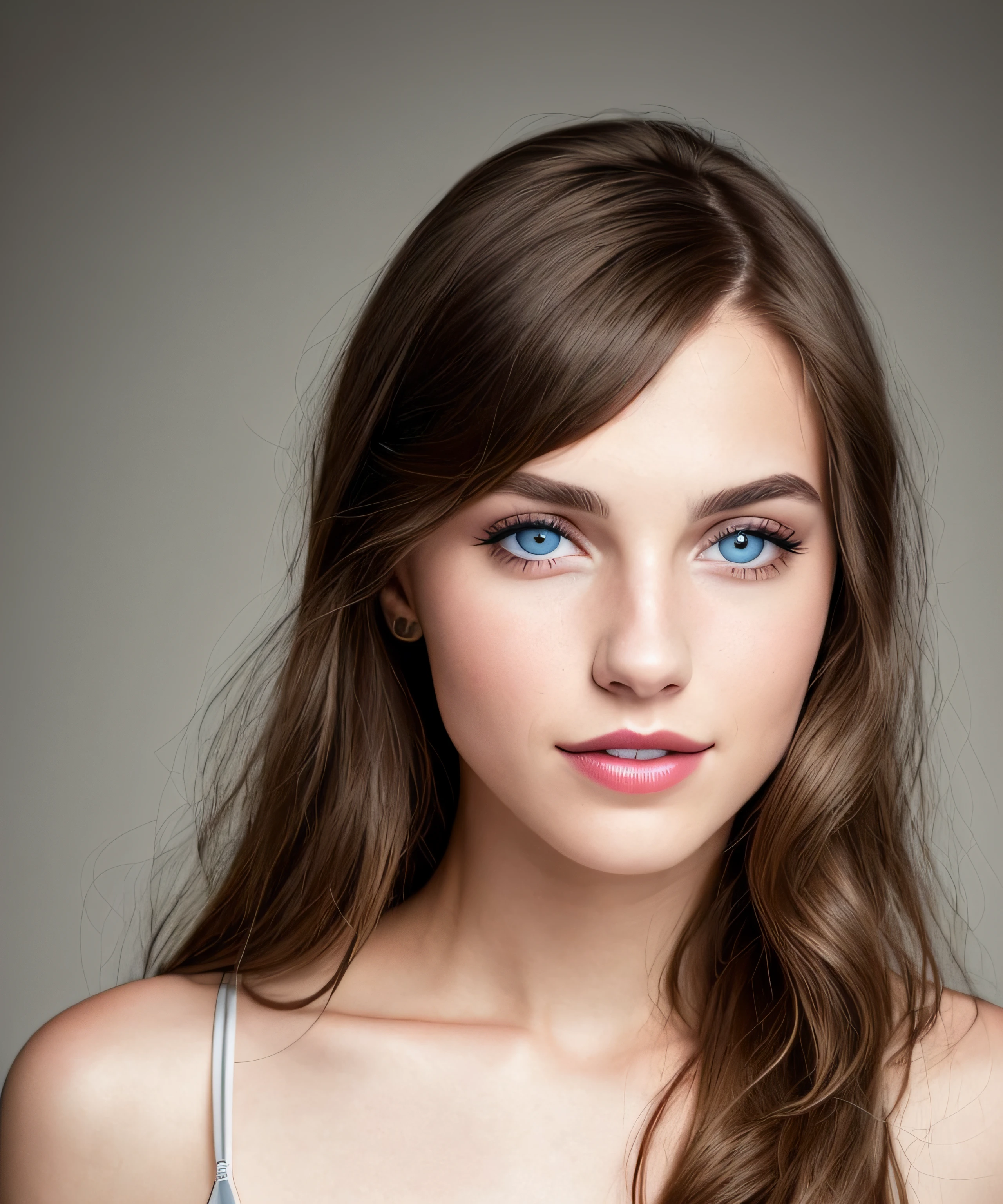 fashion model 25 years old, [[[[closeup]]]], [[[[chest]]]], [[[[neck]]]], [[[[shoulders]]]], perfect eyes, perfect iris, perfect lips, perfect teeth, perfect skin, soft front light, glow, HDR, (muted colors:1.2)