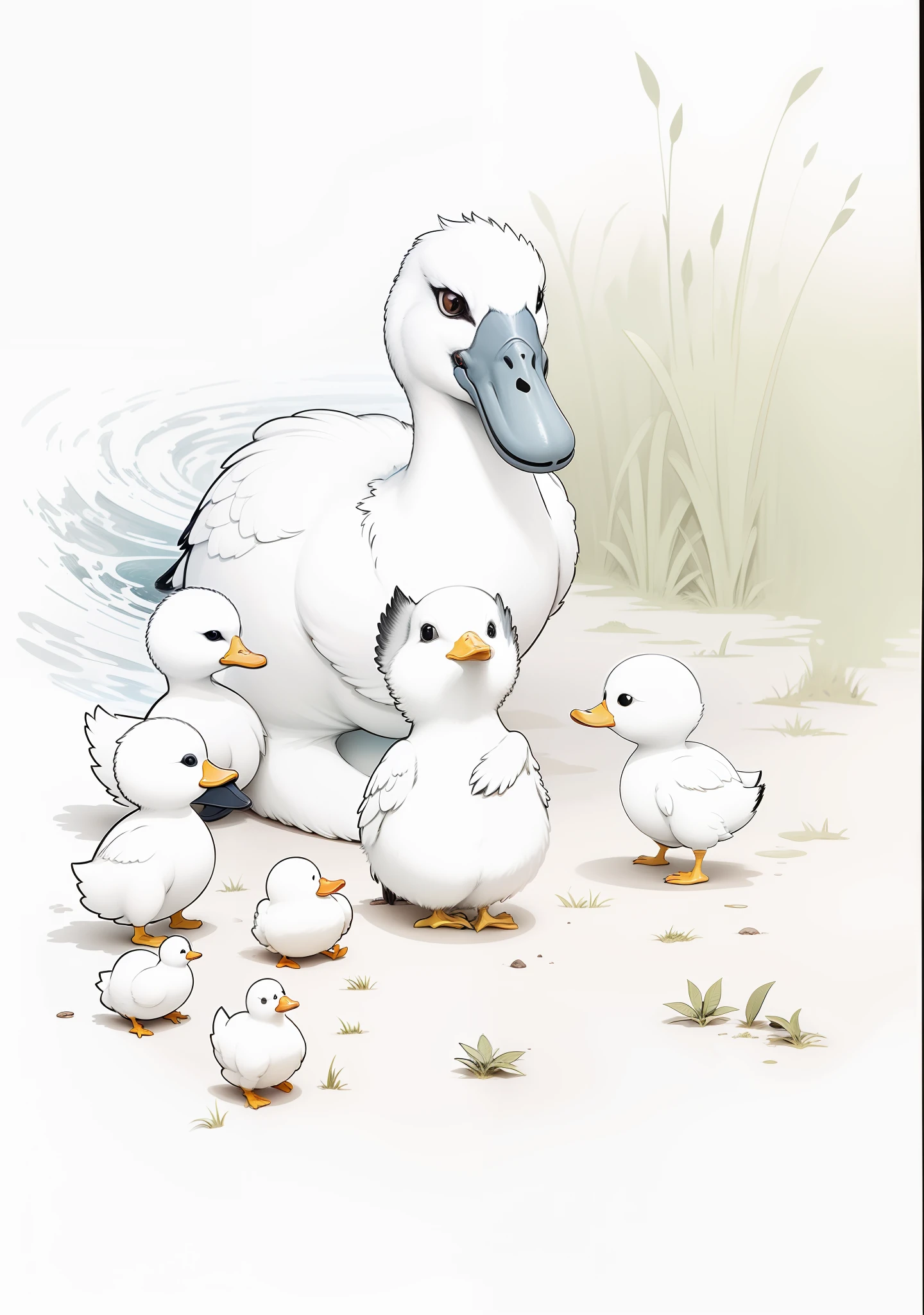 The ugly duckling was born, and the mother duck and the duckling were looking at it, and only the duckling was in the picture, and the ugly duckling was uglier than the other ducks