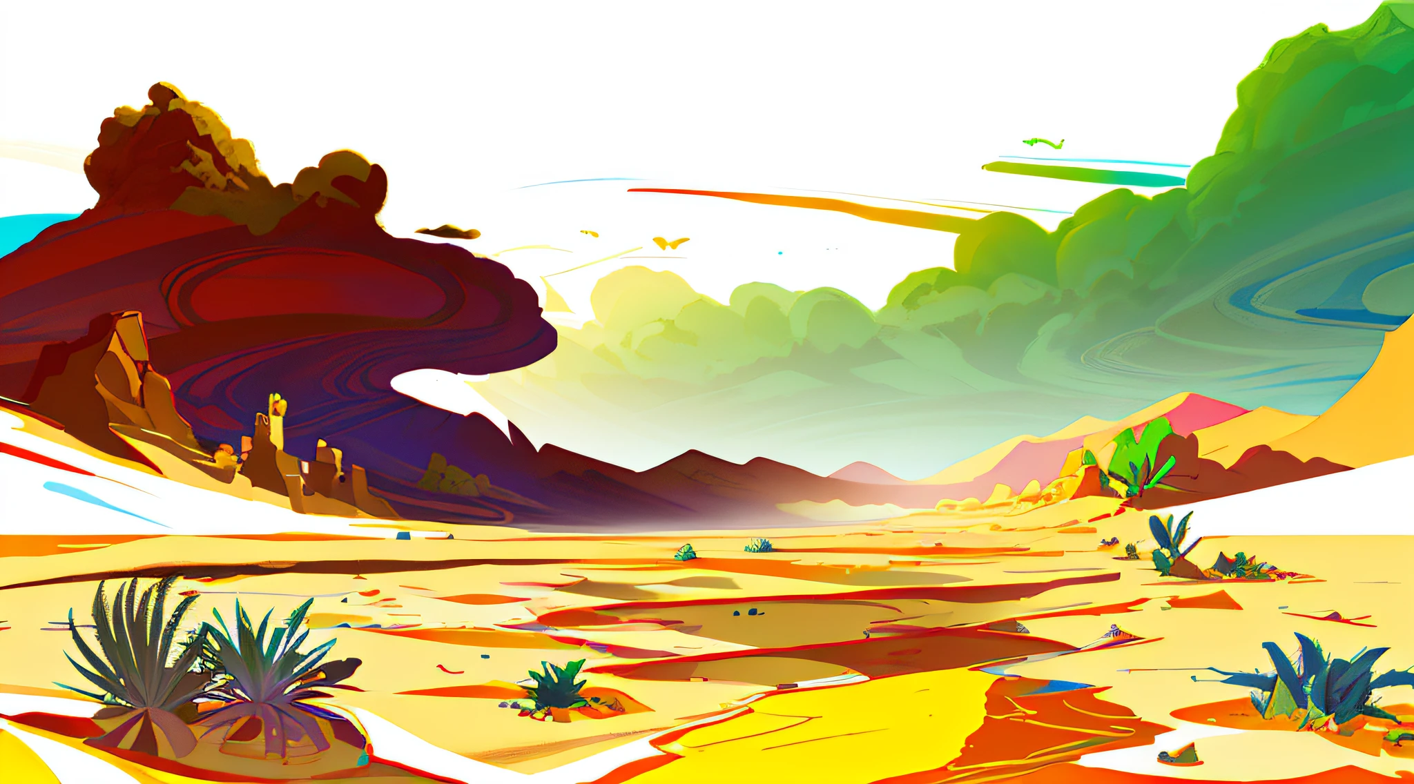 desert, tropical desert, illustration, draw with Photoshop, strong line art, hand drawn illustration, highly detailed painting, simple background, white background