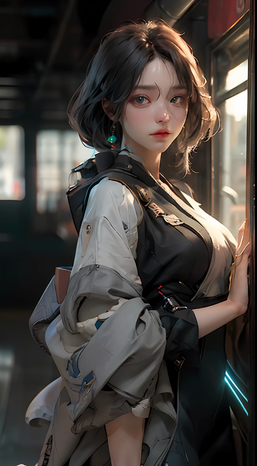 ((Best quality)), ((masterpiece)), (detailed:1.4), 3D, an image of a beautiful cyberpunk female,HDR (High Dynamic Range),Ray Tracing,NVIDIA RTX,Super-Resolution,Unreal 5,Subsurface scattering,PBR Texturing,Post-processing,Anisotropic Filtering,Depth-of-field,Maximum clarity and sharpness,Multi-layered textures,Albedo and Specular maps,Surface shading,Accurate simulation of light-material interaction,Perfect proportions,Octane Render,Two-tone lighting,Wide aperture,Low ISO,White balance,Rule of thirds,8K RAW,
