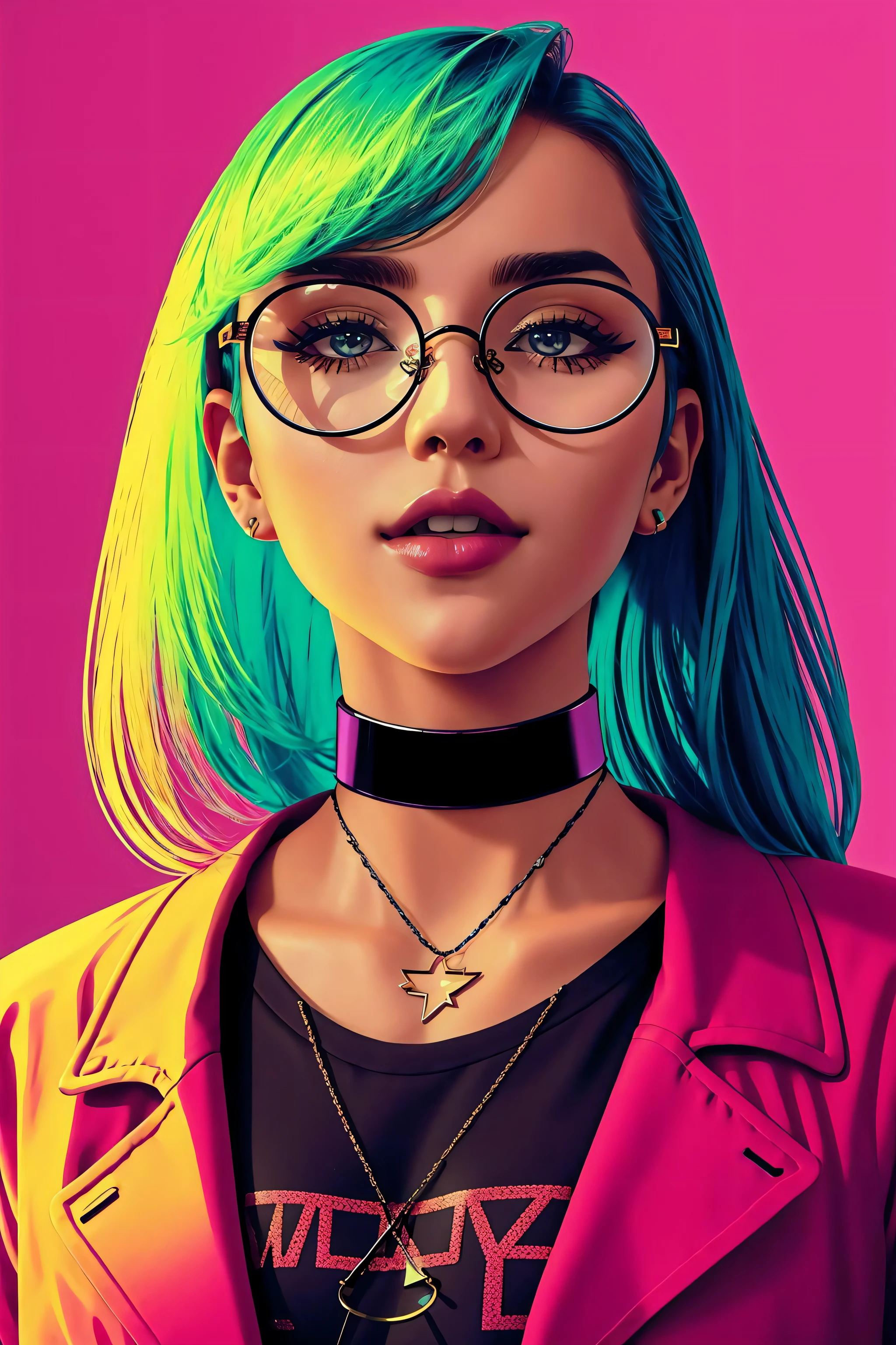 glasses, choker, neon palette,