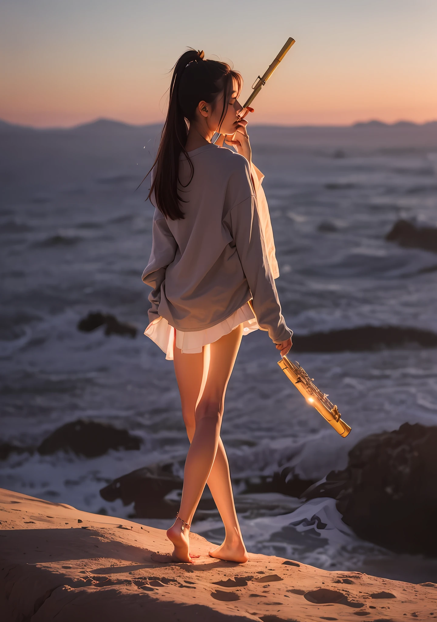Stepping on the moon, blowing the flute