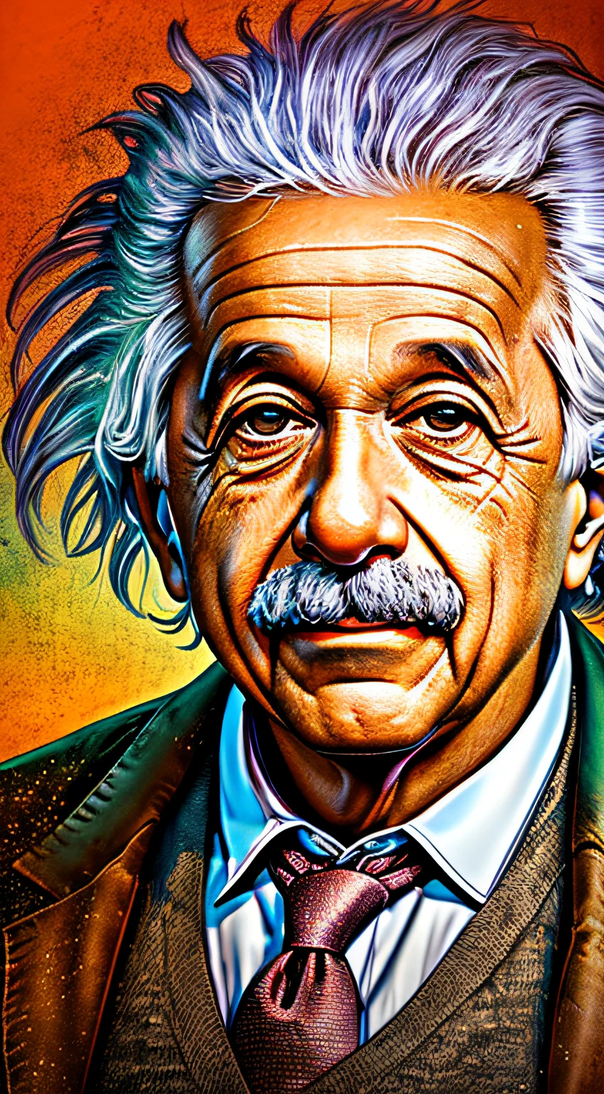 Old male, 1man, Albert Einstein, nice smile, front look, portrait, colorful, 4k, high-res, masterpiece, best quality, sharp focus, cinematic lighting --auto --s2
