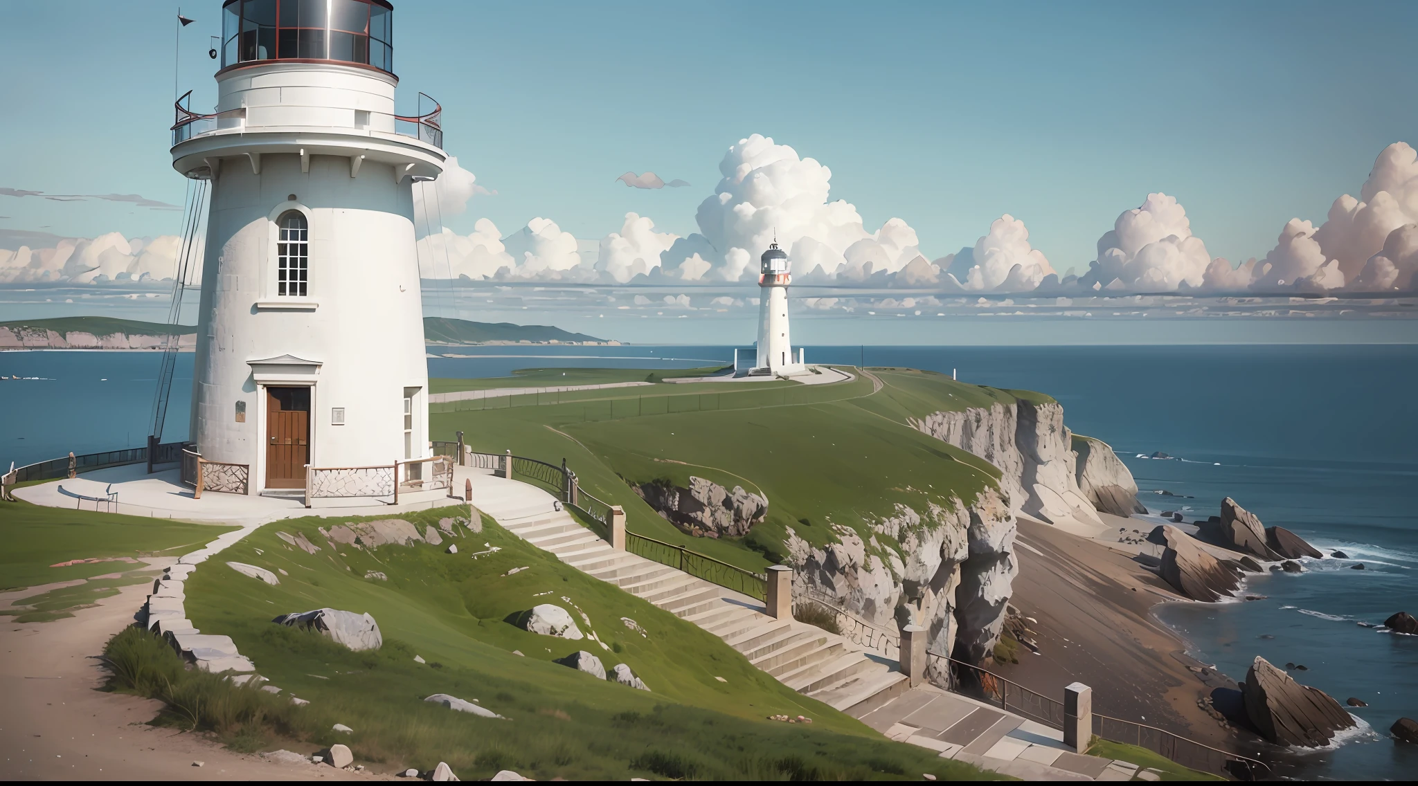 The white body of the white lighthouse, the base of which stands on a hillside by the sea, is a two-story stone platform with an iron gate to enter the interior; The whole building is almost 30 meters high.