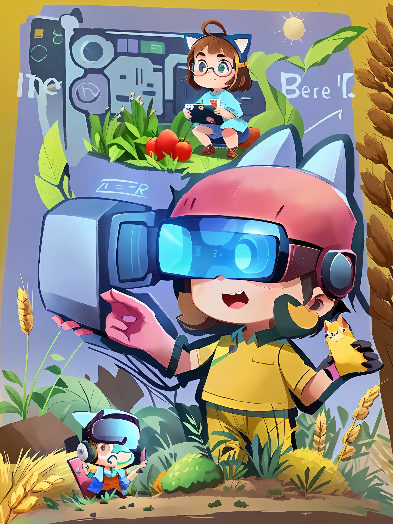 (Little girl with cute cat ears: 2.0), (with future high-tech VR glasses: 1.5), technology webcast, 6G information age, future technology, network goods, technology agriculture, agricultural products, golden wheat, harvest, grains, (master level illustration: 1.3) (technology agriculture: 1.5) (future technology: 1.2) (VR glasses: 1.1) (crops: 1.5) (Internet age: 1.1) (high accuracy: 1.2) (flawless: 1.1) ( Line flow: 1.1)