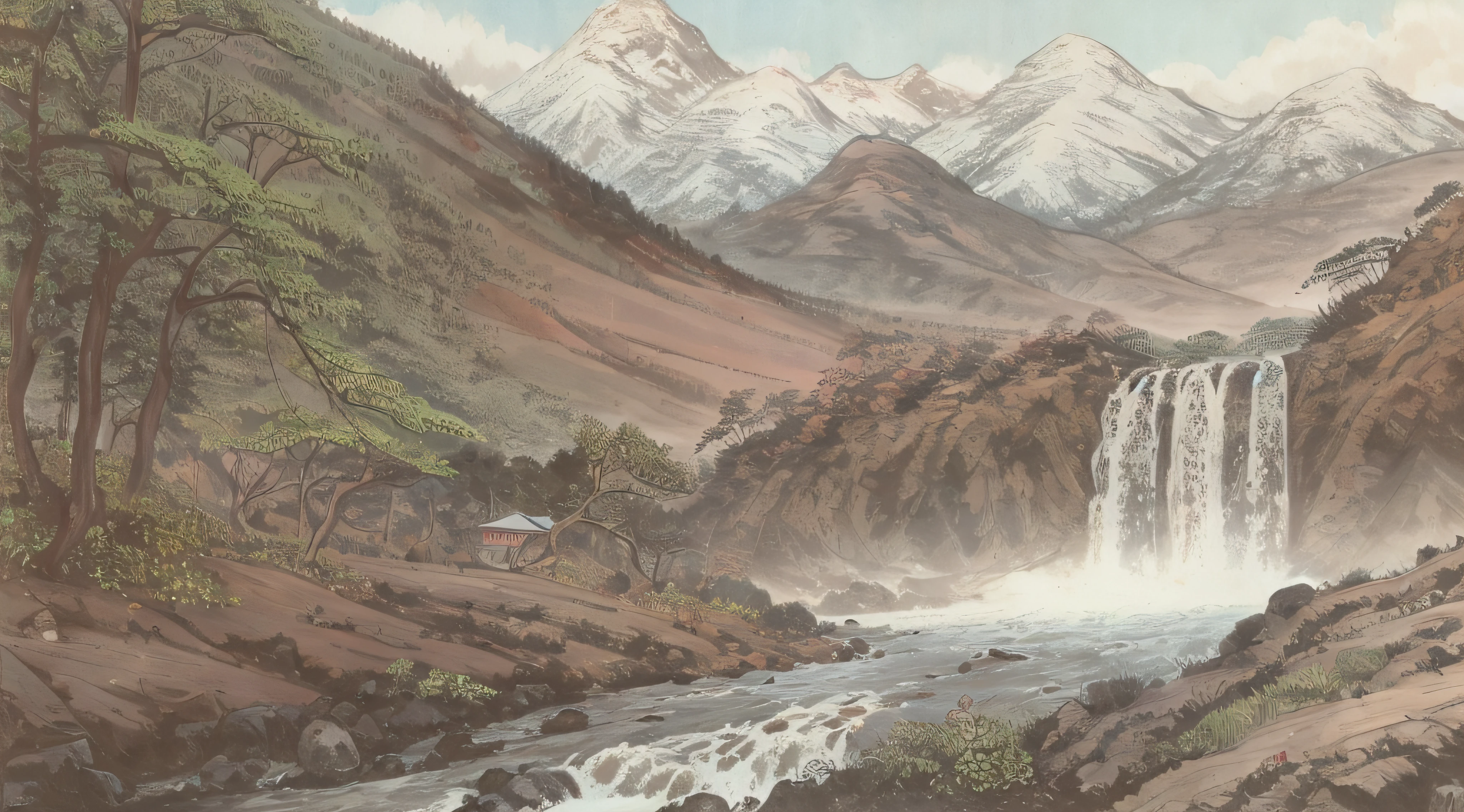 China splashes ink, majestic, mountains, waterfalls, forests, HD --auto --s2