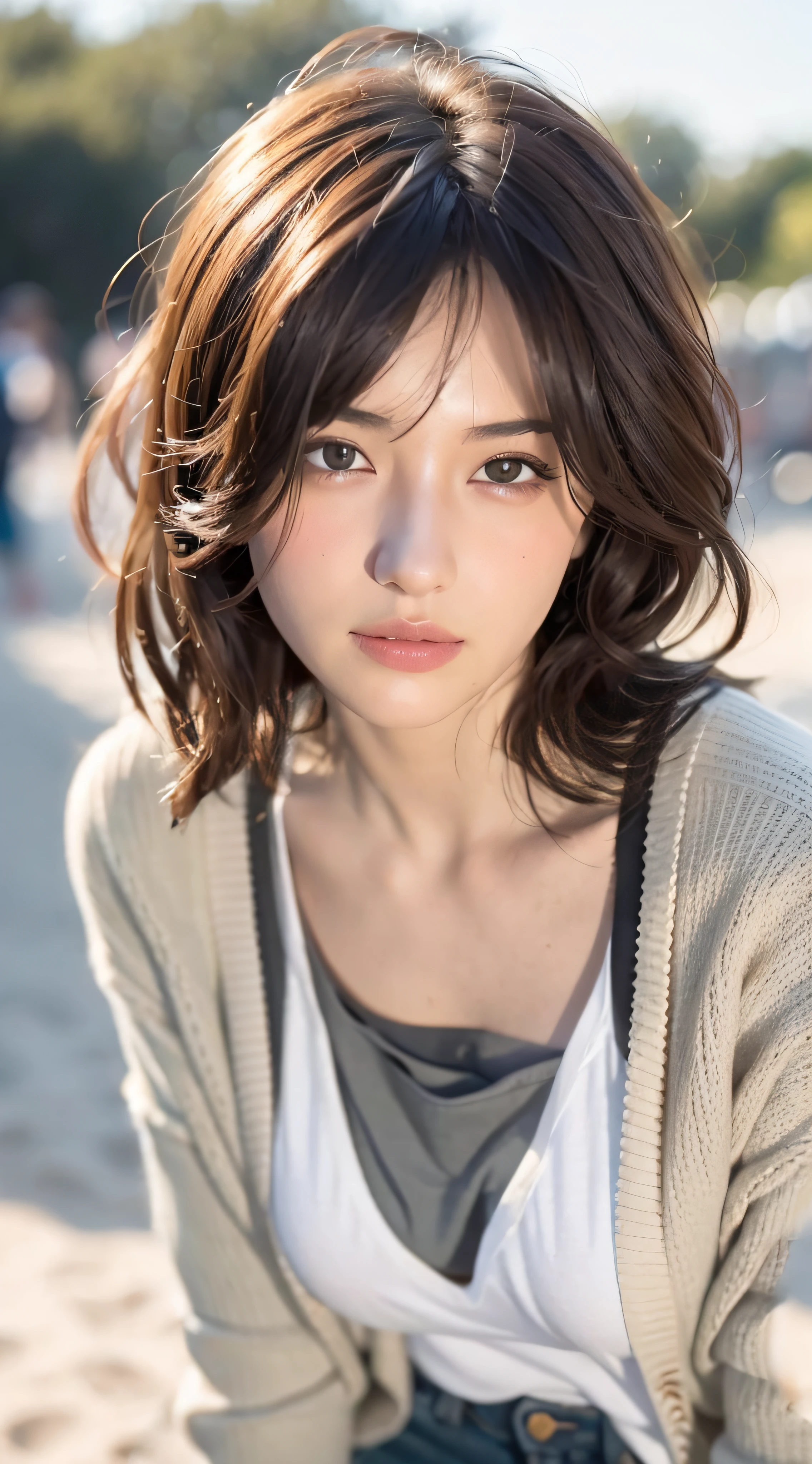 Pale green cardigan over white t-shirt, spring cardigan