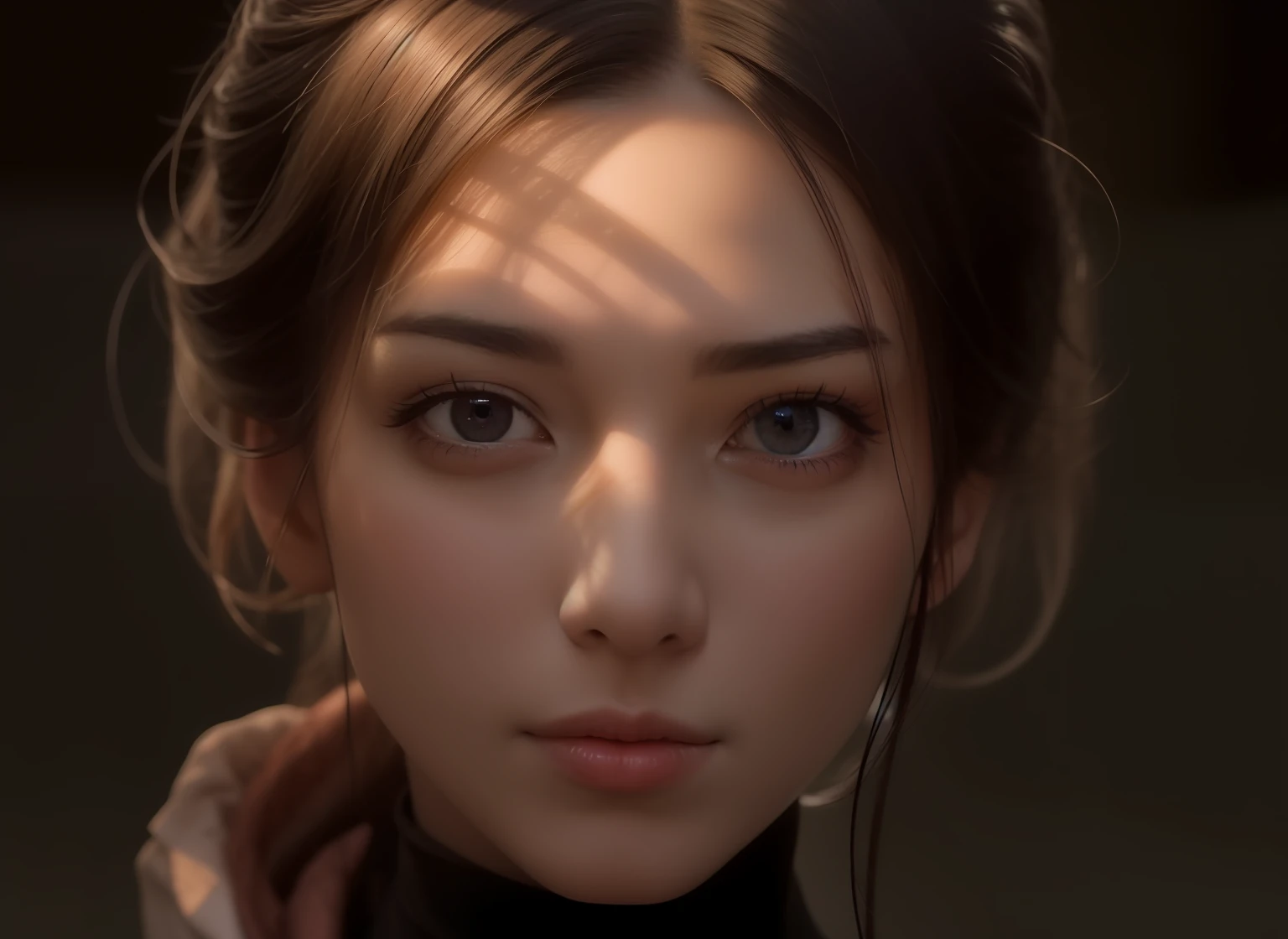 a close up of a woman with a black turtle neck top, 8 k realistic digital art, realistic. cheng yi, realistic digital art 4 k, realistic digital art 4k, soft portrait shot 8 k, realistic face moody lighting, 8k artgerm bokeh, 8k portrait render, beautiful realistic face, photorealistic beautiful face, 3 d anime realistic --auto