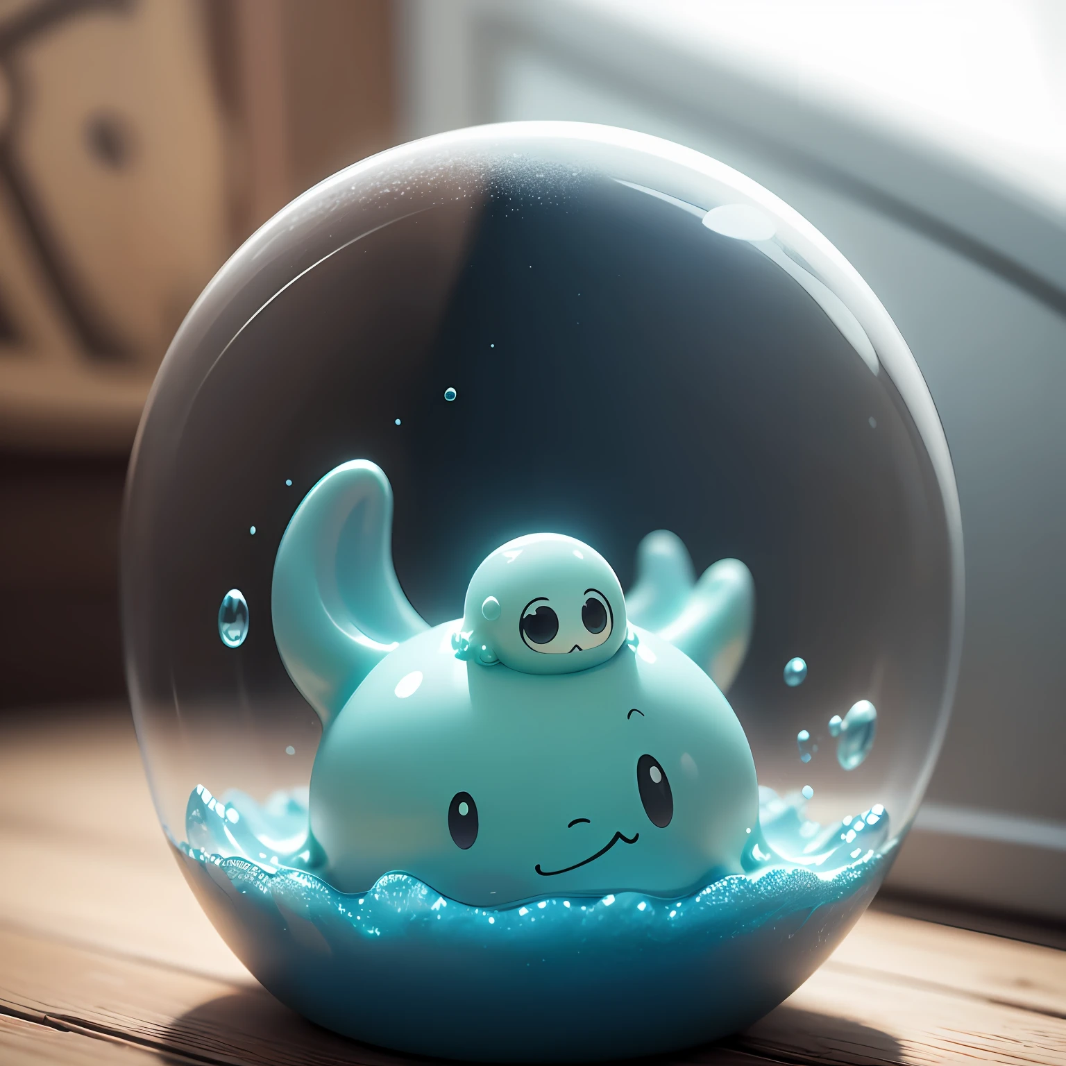 Slime, (Best Quality, 8K, Masterpiece, HDR, Ultra Detail: 1.2), Cinematic Angle, (Chibi: 1.3), About the Size of a Soccer Ball, Round Eyes, White Body --auto