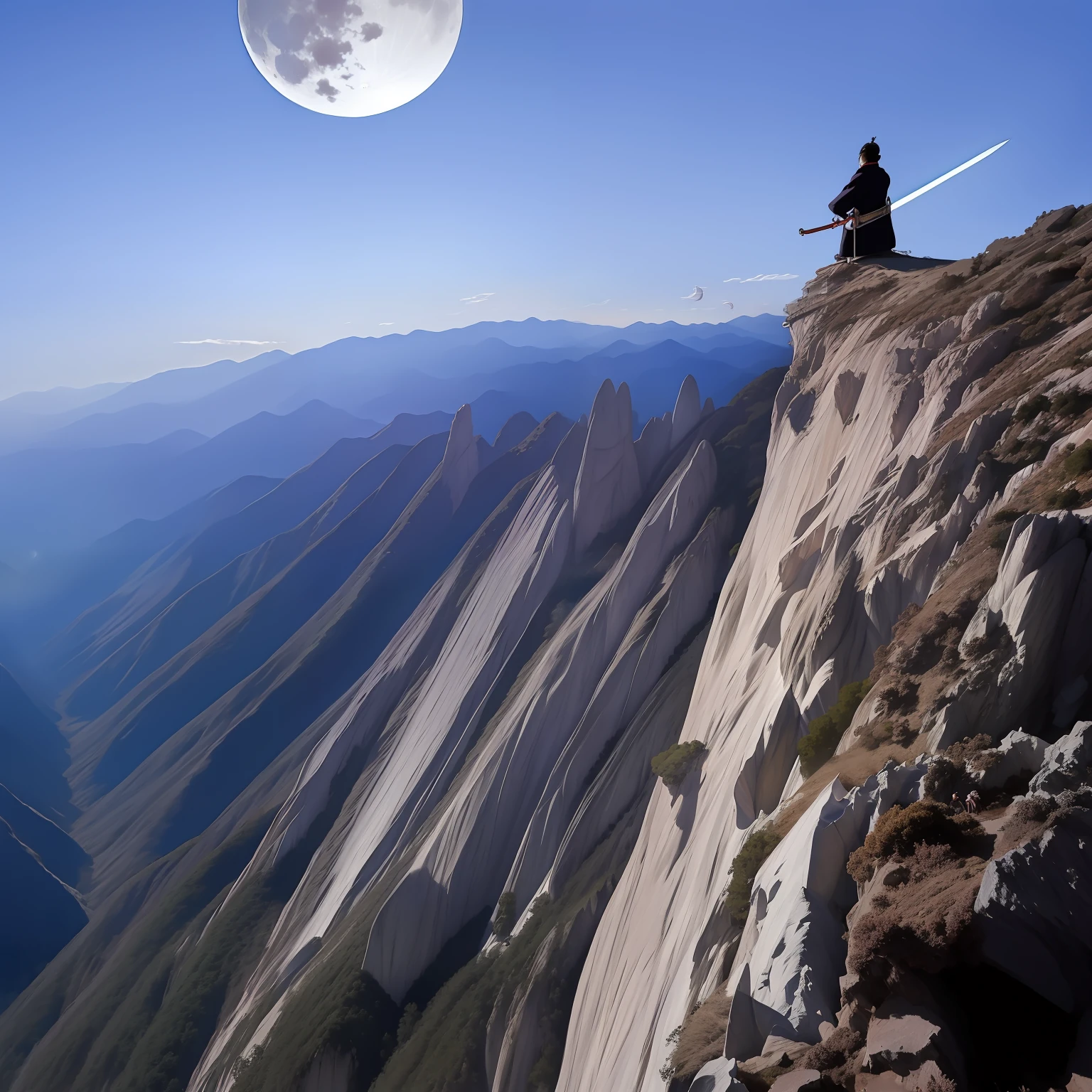 Xiao Longnu wielded a sword on the top of Mount Hua, under the moon