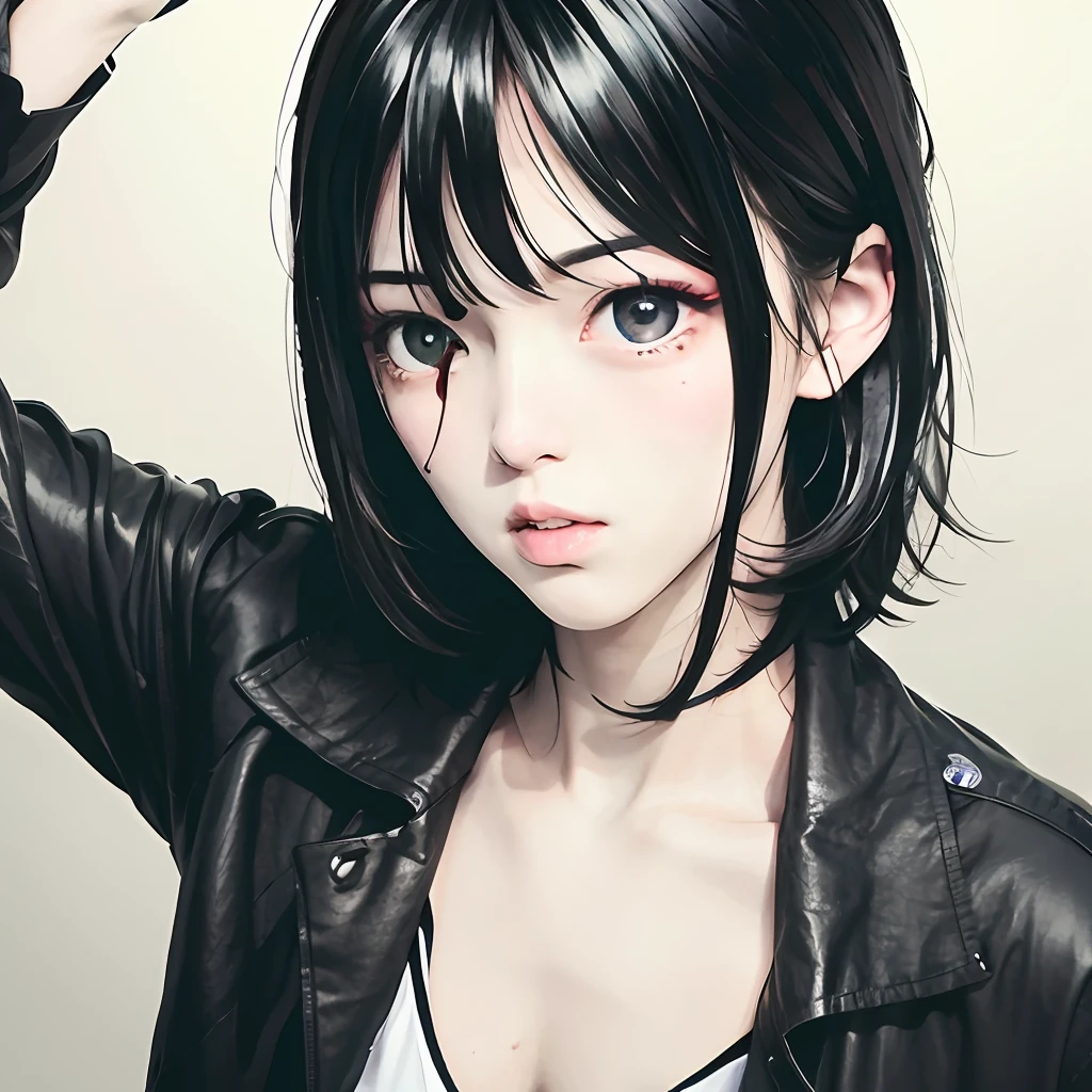 Black hair, one-eyed hide, ((male)), beautiful, fair-skinned, short hair, drooping eyes, hanging eyebrows