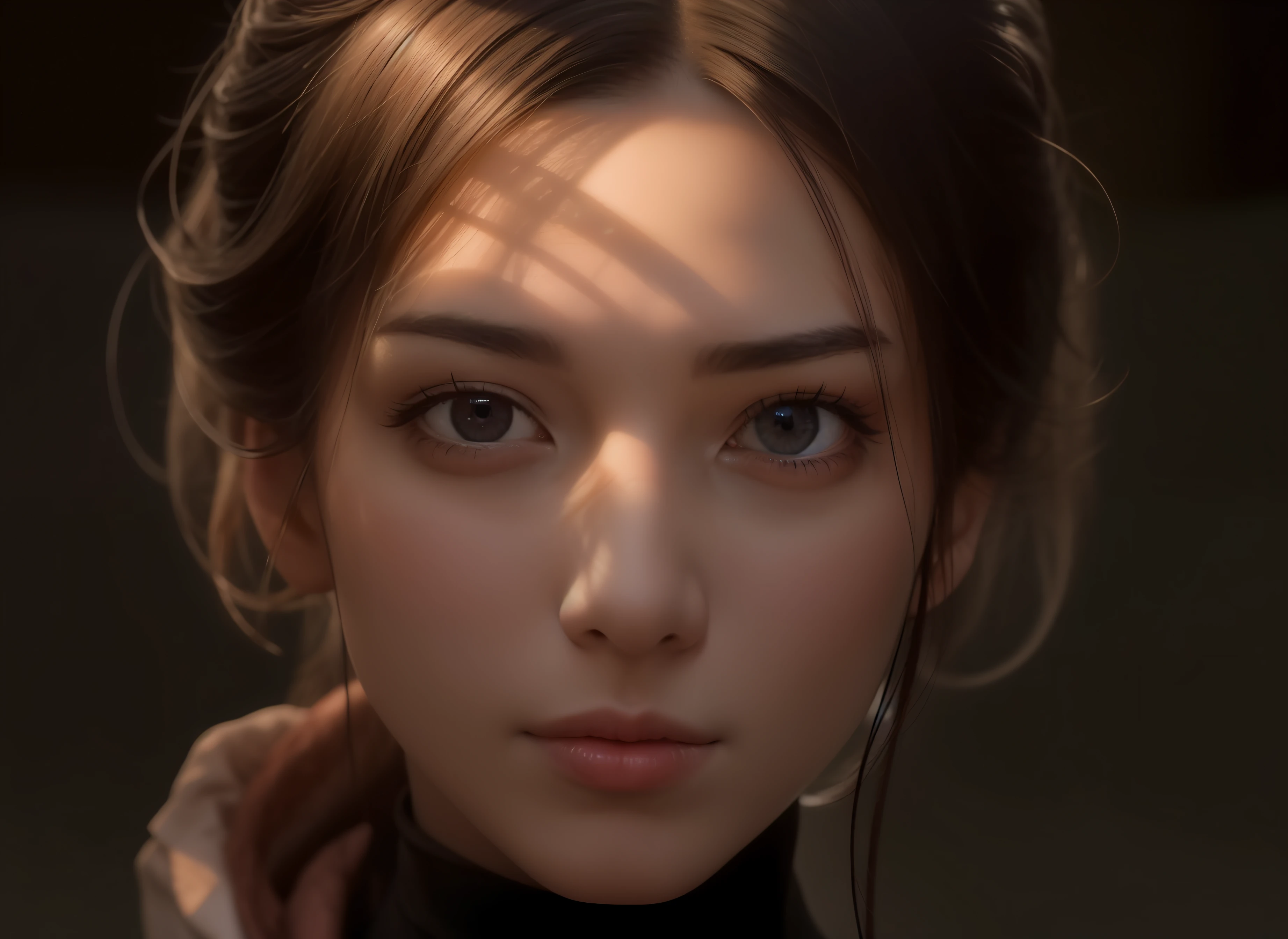 a close up of a woman with a black turtle neck top, 8 k realistic digital art, realistic. cheng yi, realistic digital art 4 k, realistic digital art 4k, soft portrait shot 8 k, realistic face moody lighting, 8k artgerm bokeh, 8k portrait render, beautiful realistic face, photorealistic beautiful face, 3 d anime realistic --auto