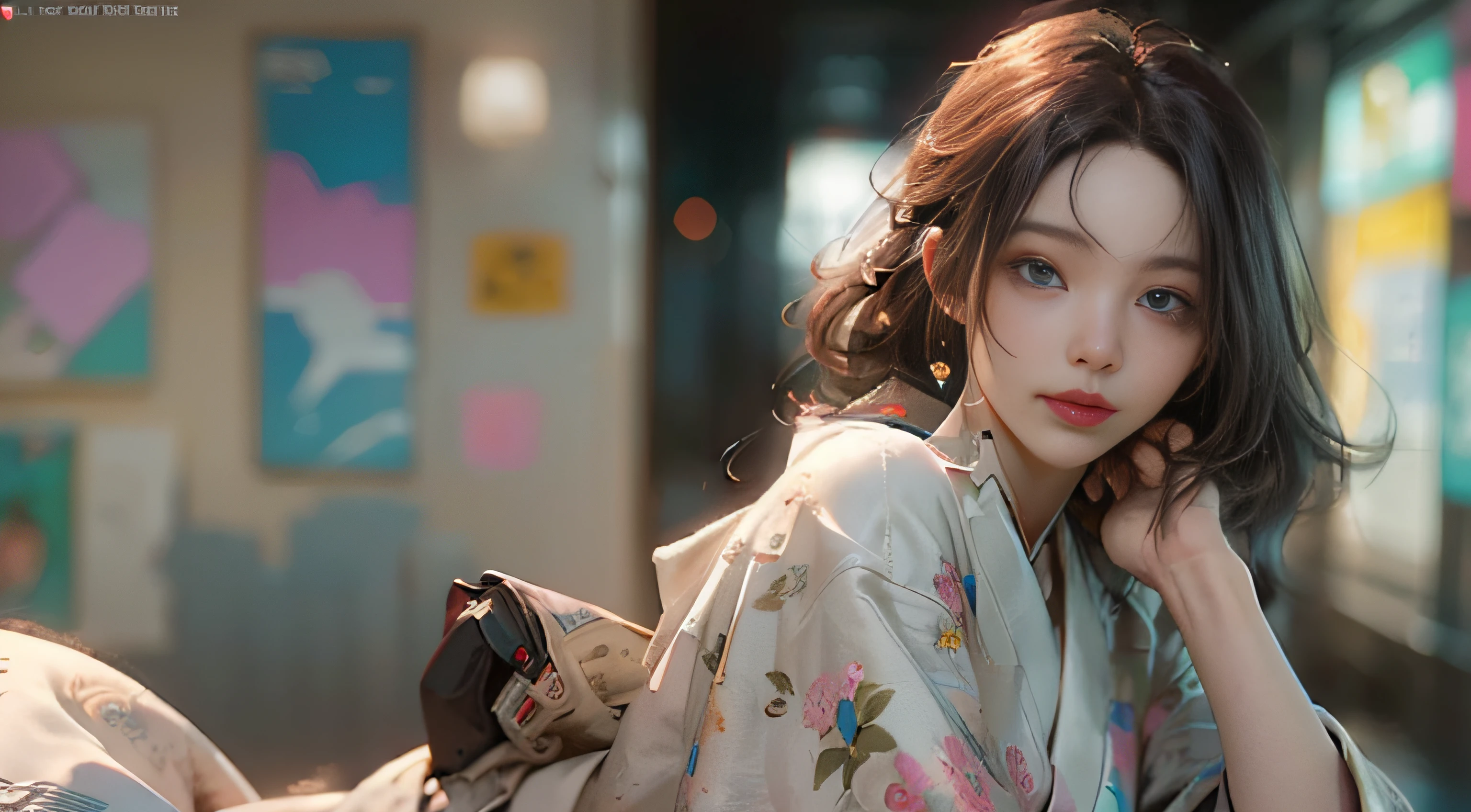 ((best best quality)), ((MasterPiece)), (Detail:1.4), 3D, A beautiful cyberpunk female image,HDR(high dynamic range),RayTrace,nvidia rtx,The ultra-Resolution,Unreal 5,Subsurface scattering、pbr texturing、postprocessing、Anisotropic Filtering、depth offield、Maximum Clarity and Clarity、Many-Layer Textures、Albedo and Specular map、Surface coloring、Mitsu-Accurate simulation of material interactions、Perfect Scale、octanerendering、Two-colored light、large aperture、low ISO、white balance、Rule of Thirds、8K RAW、beautiful bright pupils,flowing robe,Fine pupils,Detailed face and eyes,Long Lashes,Blushlush,voluminous hair,Tender red lips