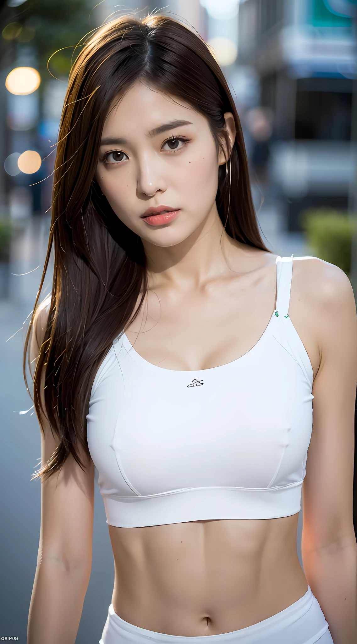 ((Realistic lighting, top quality, 8K, Masterpiece: 1.3)), Clear Focus: 1.2, 1 girl, Full body, Perfect figure: 1.4, Slim Abs: 1.1, ((Dark Brown Hair)), (Super High Leg: 1.4), (Outdoor, Night: 1.1), Street, Ultra Slender Face, Narrow Eyes, Double Eyelids, ((Big, Nipples)),