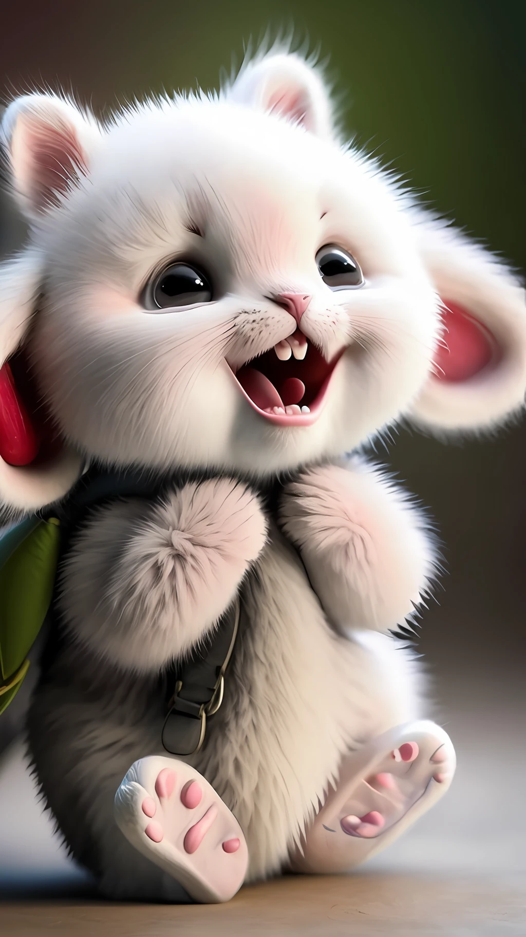Kitten, realistic, furry animal, blush, cherry, funny, open mouth, laugh, Morandi color