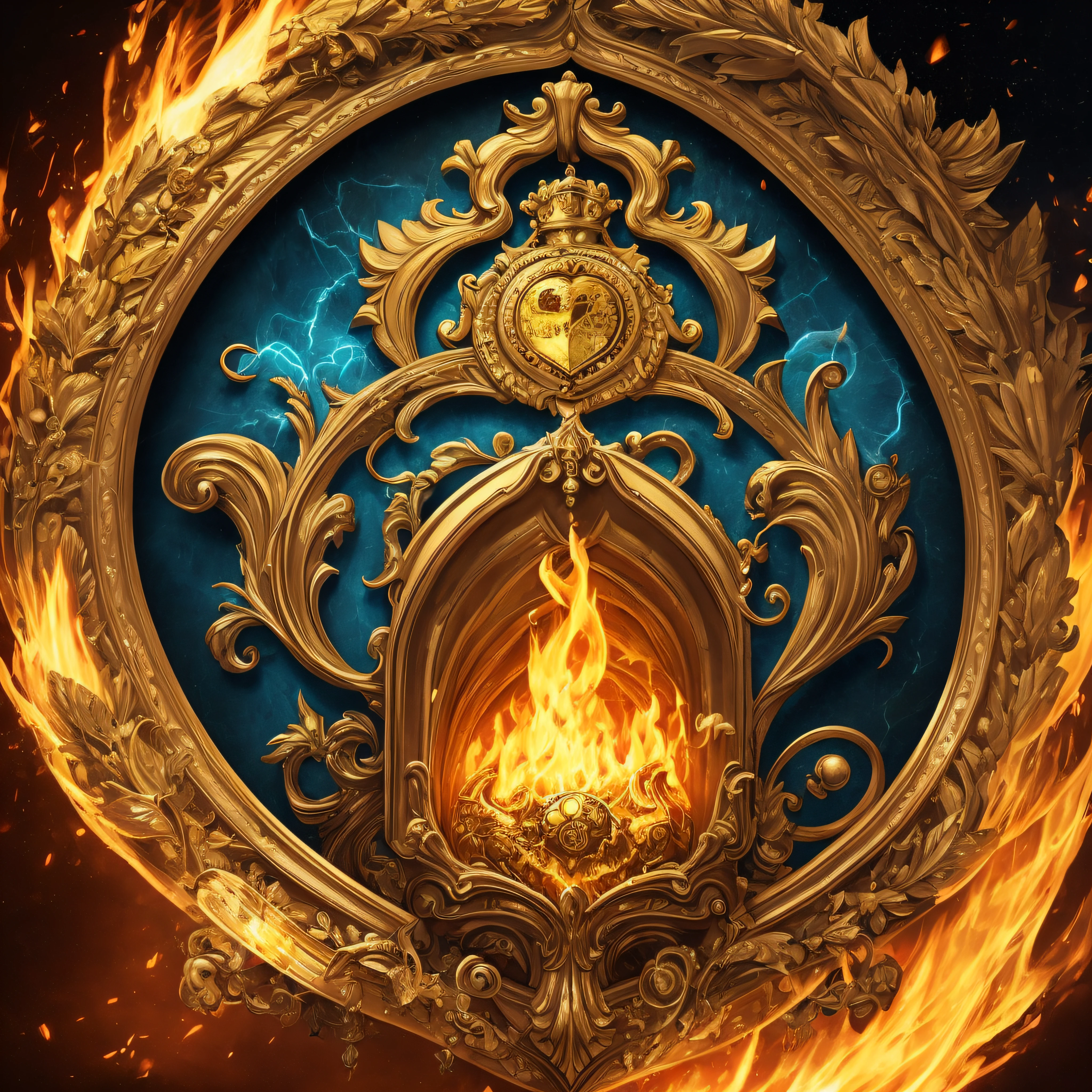 blazing heart coat of arms and gold details art surrealism --auto