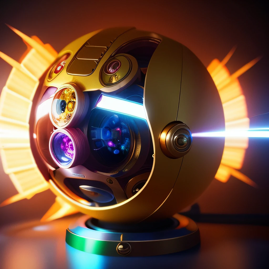 a close up of a toy with a light shining through it, glowing mechanical eye camera, created in octane render, cinema 4d ray traced, rendered in octane render 32k, 3d 8k octan render, highly detail. octane render, cinema 4d cinematic render, super rendered in octane render, 3 d render beeple, rendered in cinema 4 d