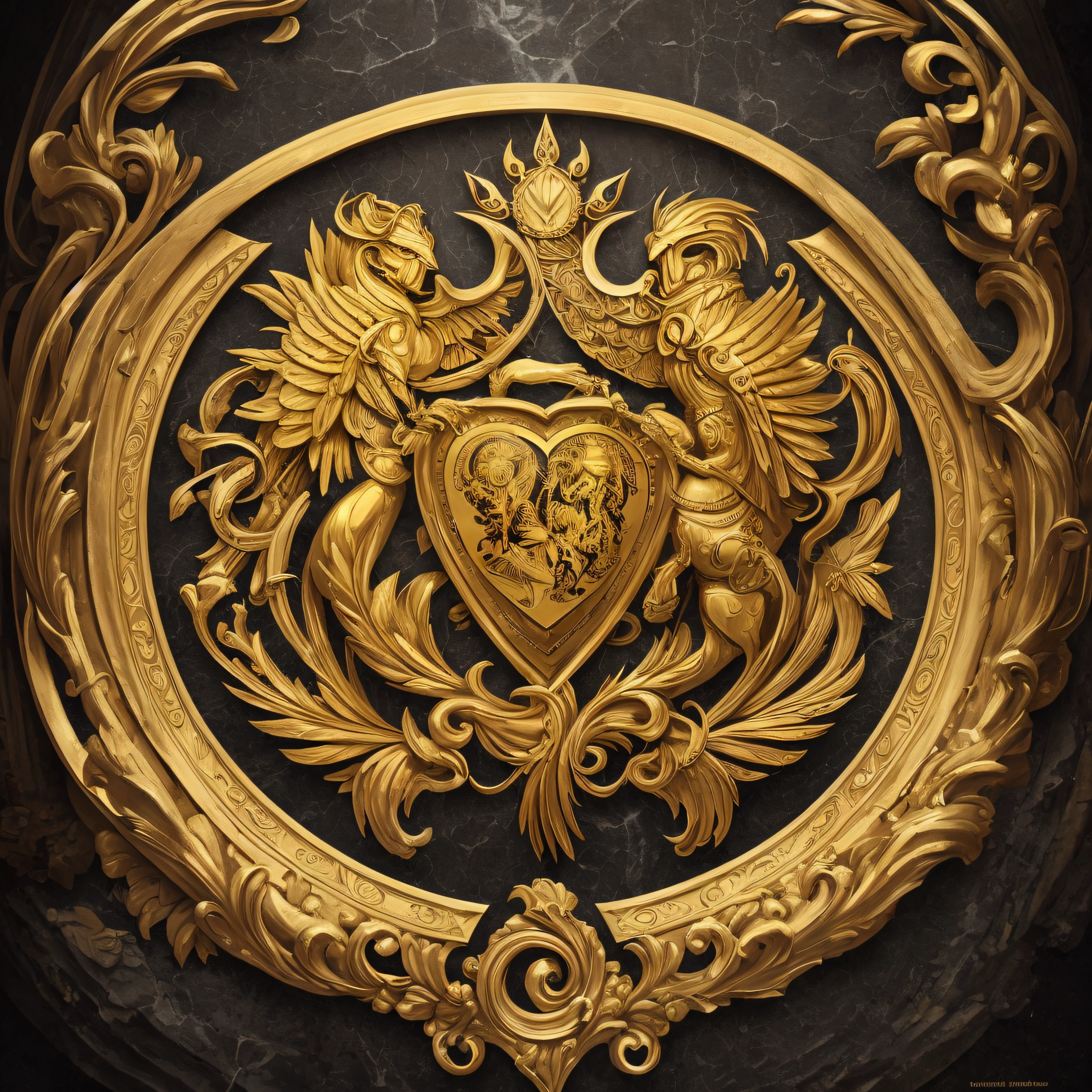 blazing heart coat of arms and gold details art surrealism --auto