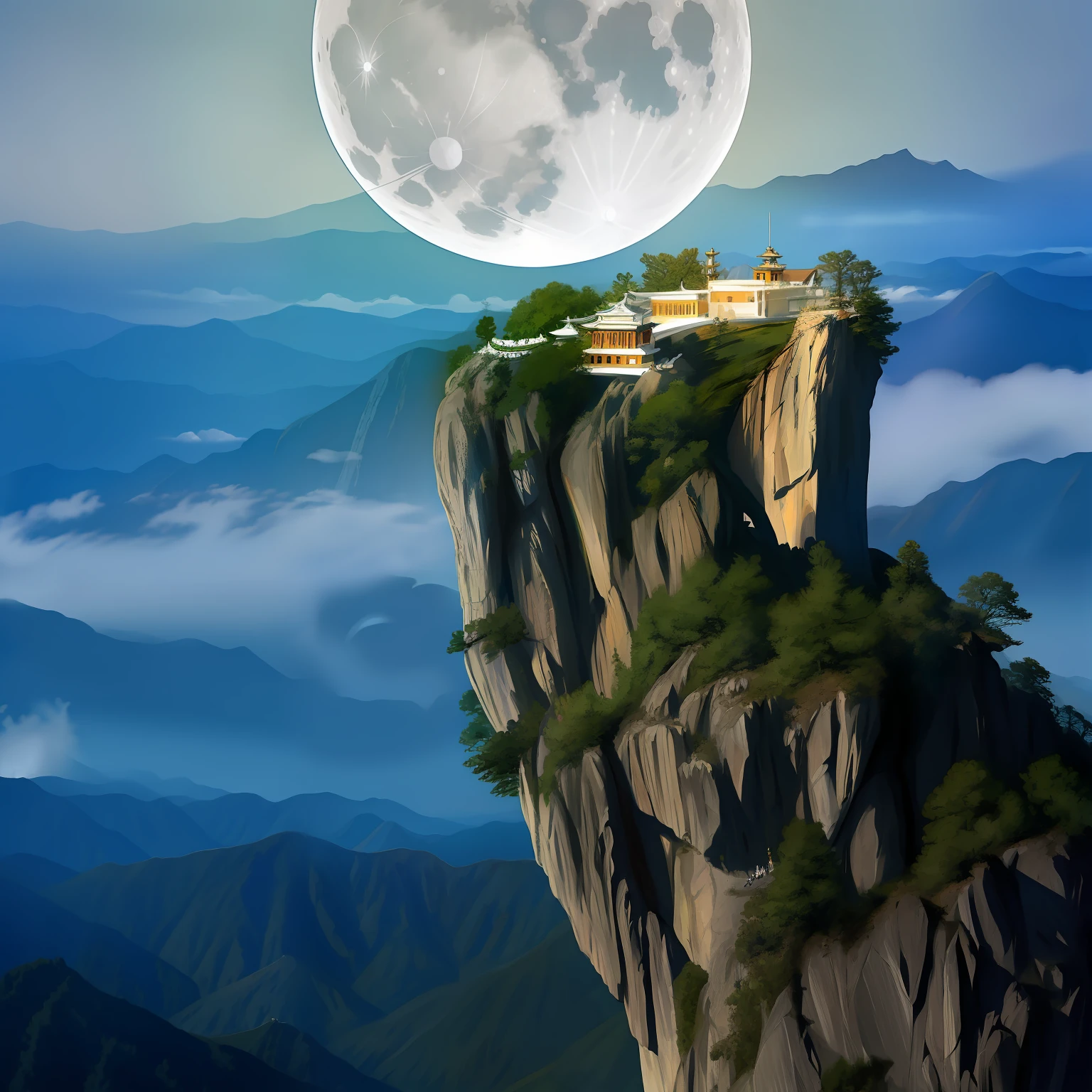 Xiao Longnu wielded a sword on the top of Mount Hua, under the moon
