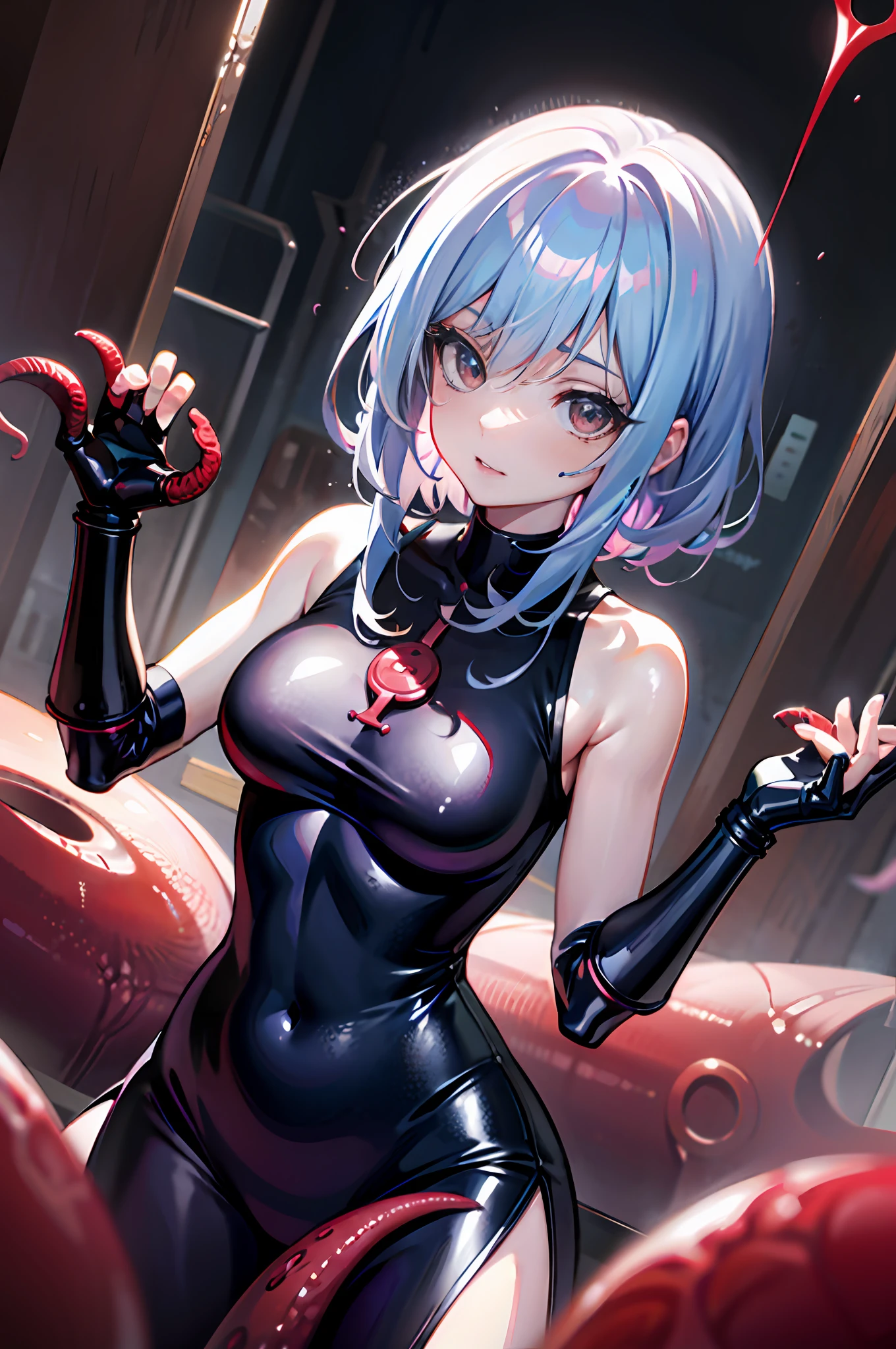 Anime girl dripping blood on latex, tentacle strangling neck, biomechanics oppai, seductive anime girl, oppai cyberpunk, best anime 4k konachan wallpaper, fine details. Anime. Tentacles, Demon Anime Girls, Night Core, Anime Monster Girls, Badass Anime 8 K, Kame Yandere Grimdark, Gothic Shoujo Anime Girls, Restraint