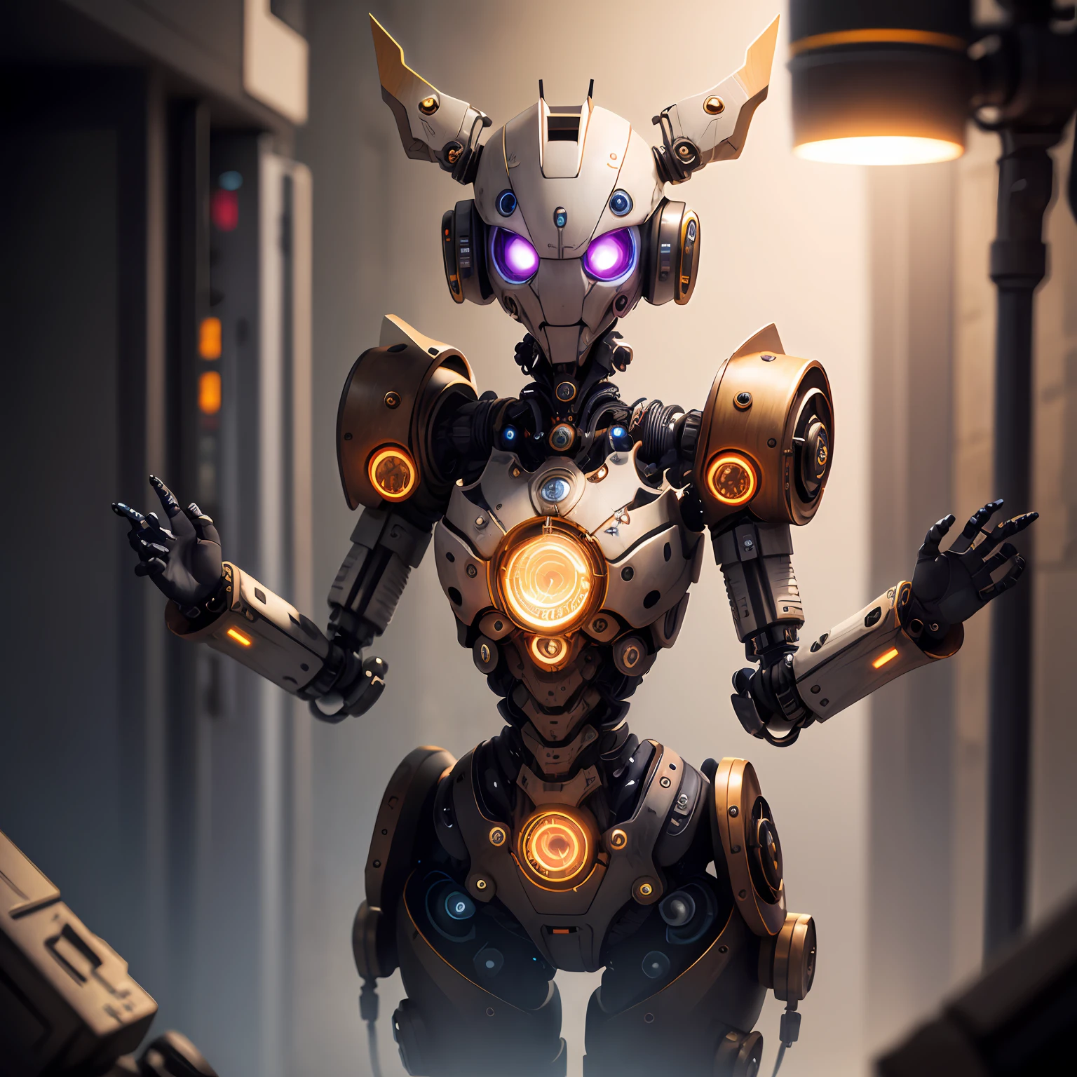 (Best Quality: 1.2), (8K: 1.0), (Left and Right Symmetry: 1.0), A Beautiful Robot, Steampunk, C4D, 3D Art, Realism, Hyperdetail, High Quality, Realism, Depth of Field, Sci-Fi and Fantasy