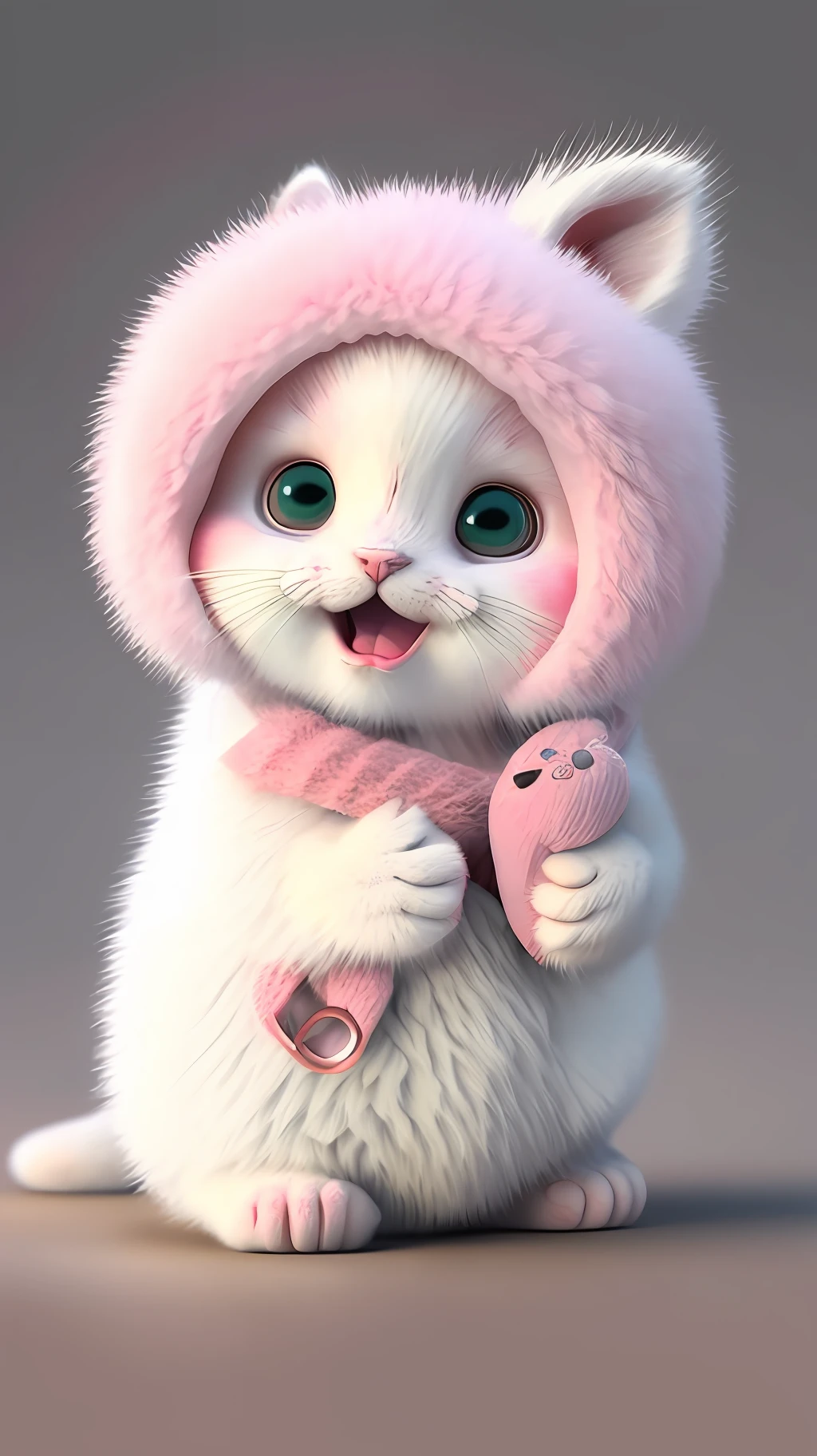 Kitten, realistic, furry animal, little ears, blush, cherry, funny, open mouth, laugh, Morandi color, kitten !!