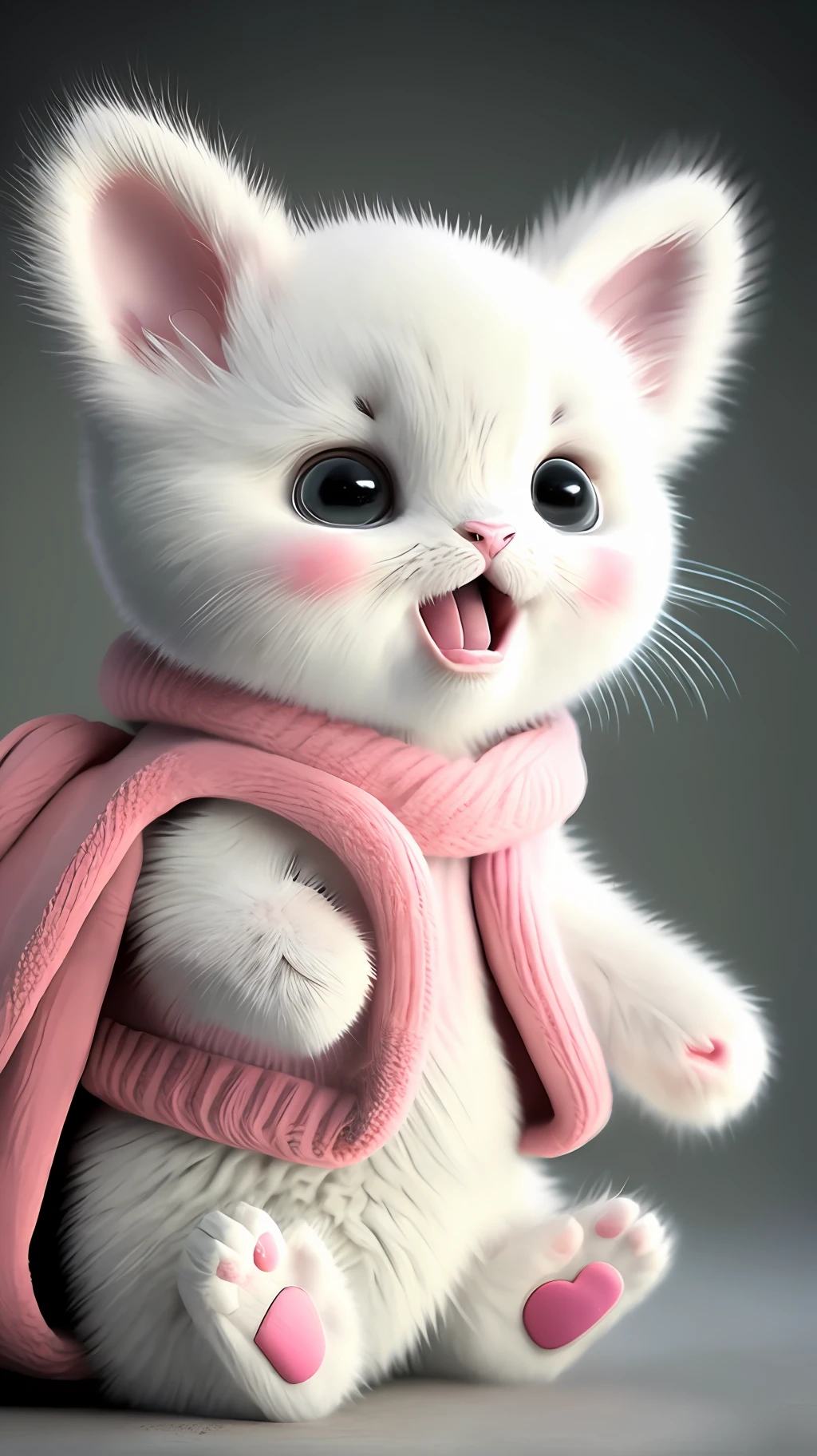 Kitten, realistic, furry animal, little ears, blush, cherry, funny, open mouth, laugh, Morandi color, kitten !!