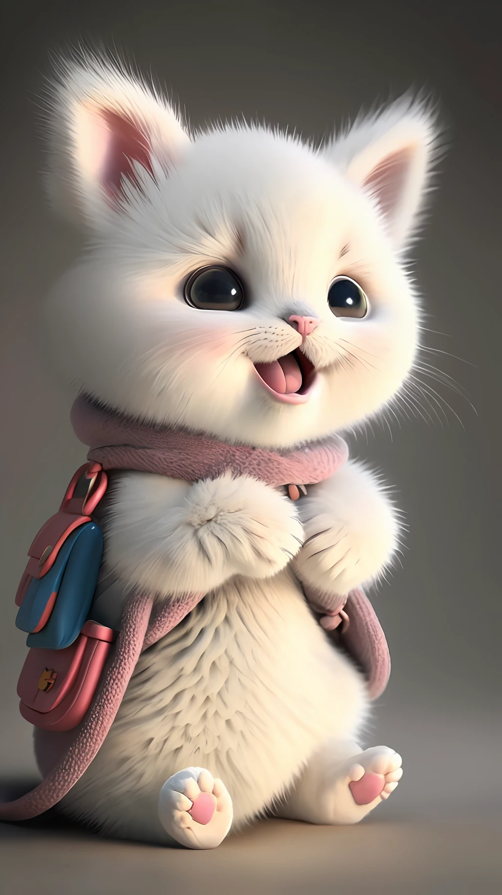 Kitten, realistic, furry animal, little ears, blush, cherry, funny, open mouth, laugh, Morandi color, kitten !!
