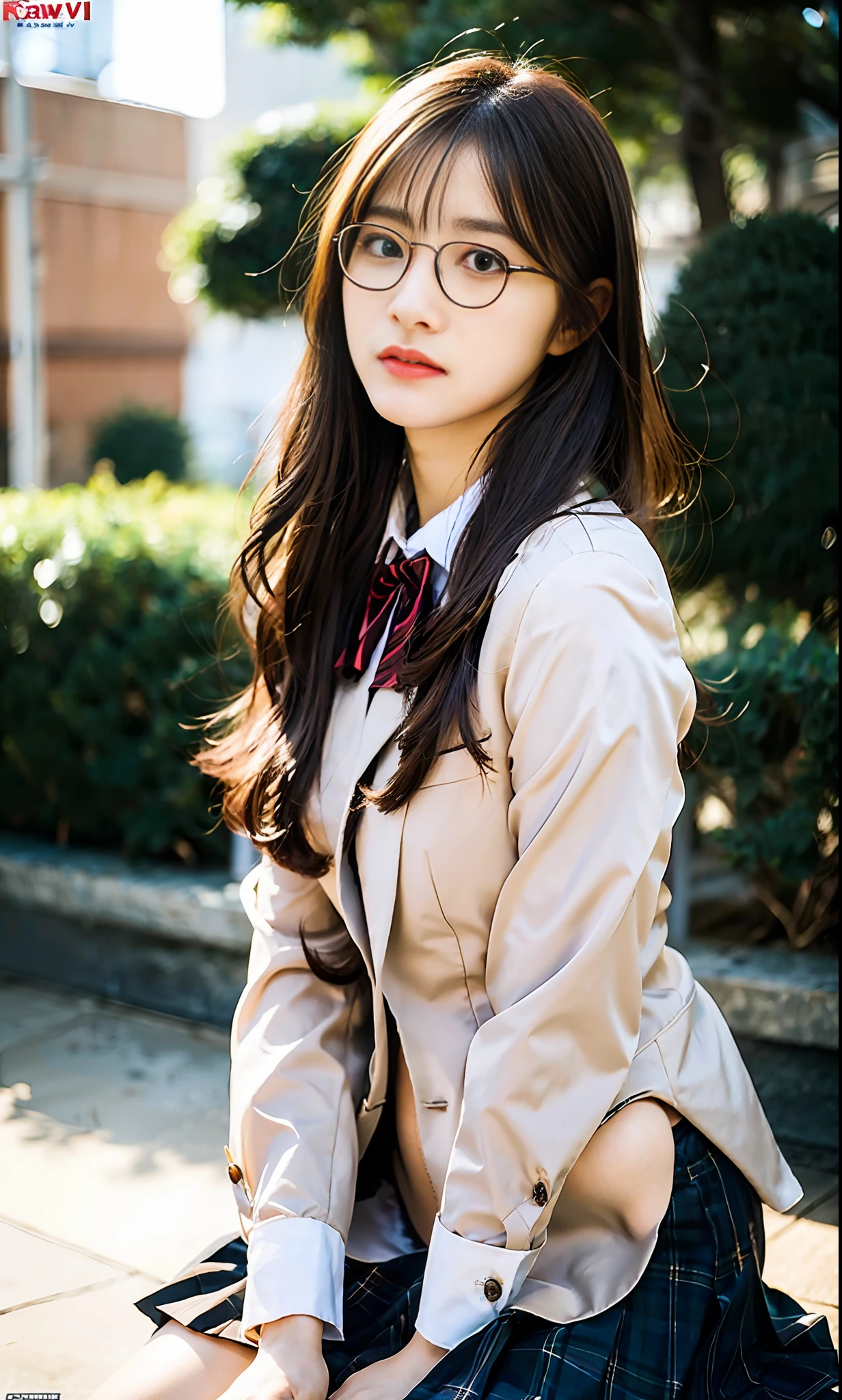 ulzzang-6500-v1.1, (Raw photo:1.2), (Photorealistic:1.4), Beautiful detailed girl, Very detailed eyes and face, Beautiful detailed eyes, Ridiculous, Incredibly ridiculous, Huge file size, Ultra detailed, High Definition, Very detailed, Best quality, Masterpiece, Kemomimi, ((Japan Girls' High School Uniform)), Illustration, Very detailed, CG, Unification, 8k wallpaper, amazing, fine detail, masterpiece, best quality, highly detailed cg uniform 8k wallpaper, face light, movie lighting, 1 girl, 16 years old, (without panties)), (with glasses), (dynamic pose))), (camel toe), (half), (bent knees and legs sitting))